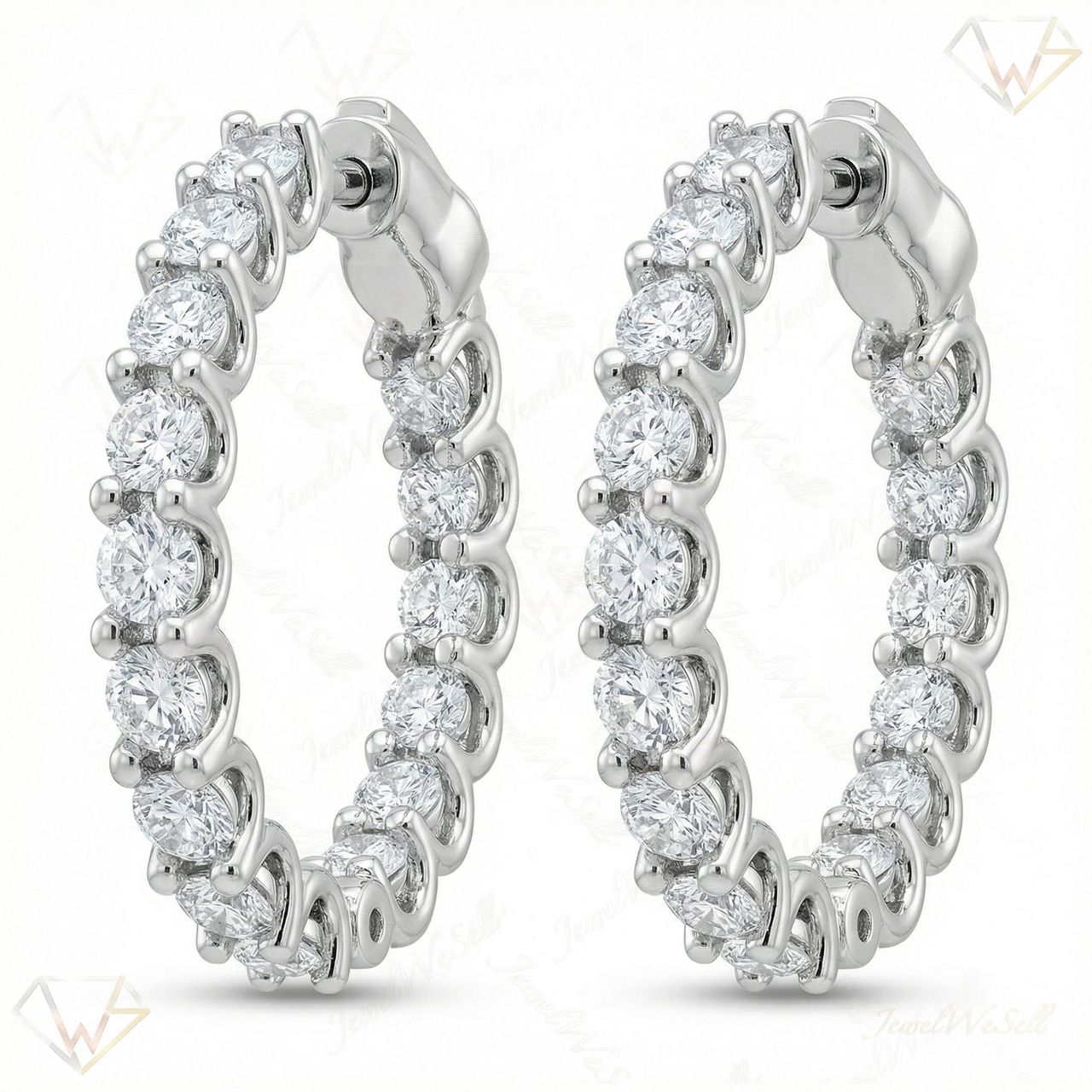 4.10 ct EF VS Lab Grown DIamond Hoops Earrings in 10k White Gold 302800 - Fine Jewelry by JewelWeSell