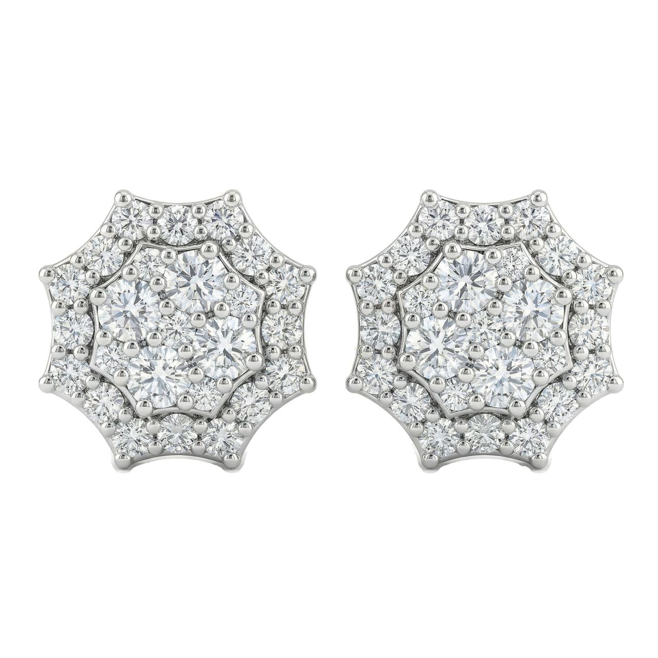 1.30 ct EF VS Lab Grown DIamond Cluster Earrings in 10k White Gold - Fine Jewelry by JewelWeSell