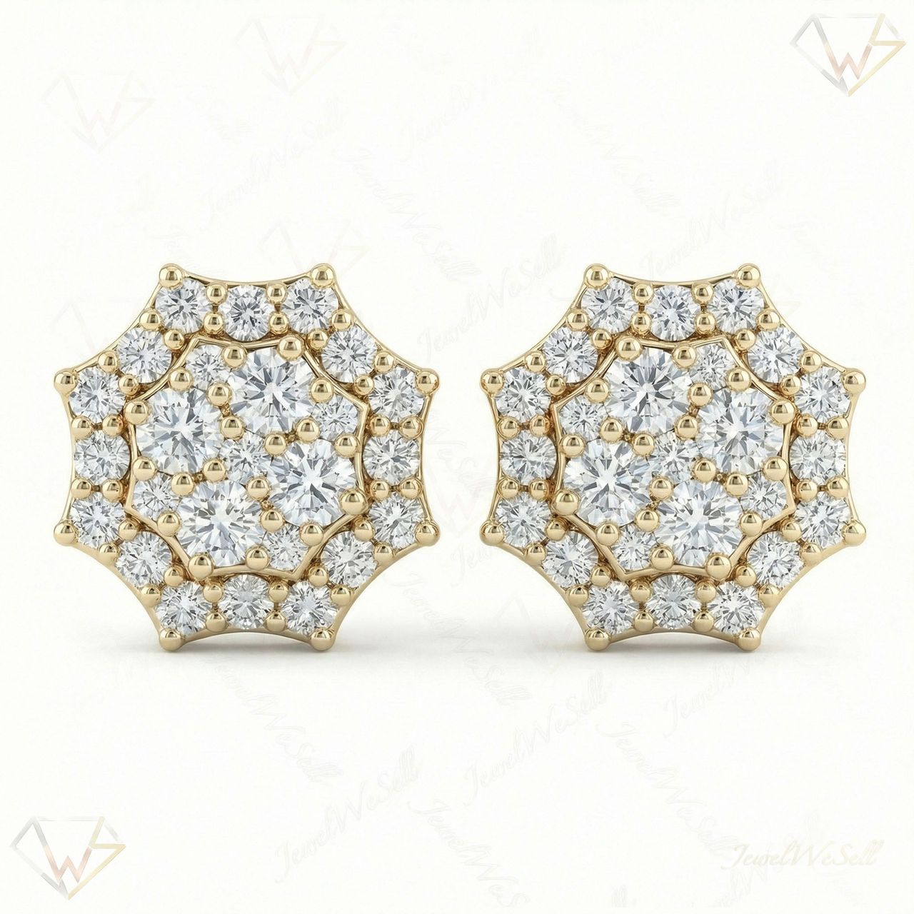 1.30 ct EF VS Lab Grown DIamond Cluster Earrings in 10k Yellow Gold 330913 - Fine Jewelry by JewelWeSell