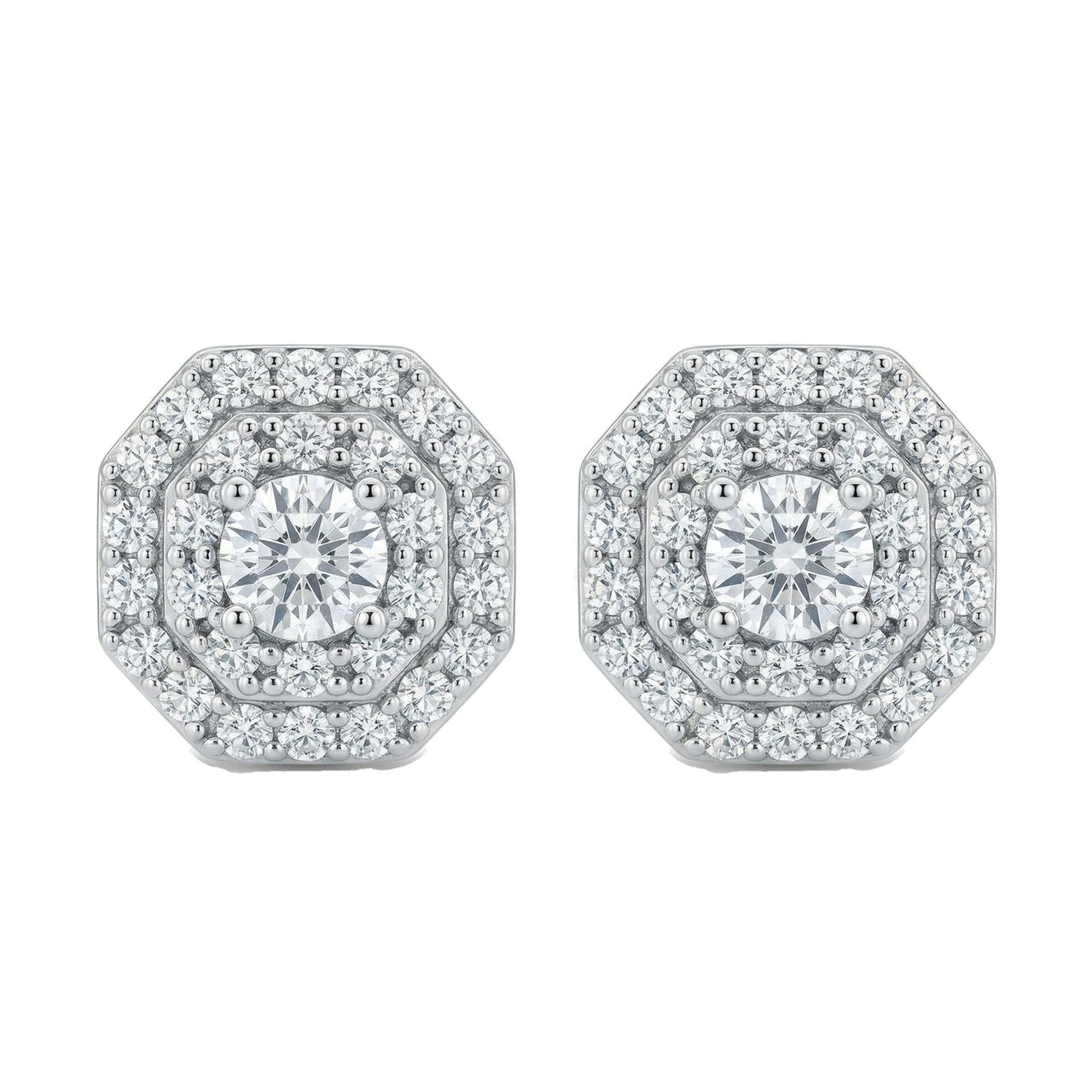 1.05 ct EF VS Lab Grown DIamond Halo Earrings in 14k White Gold - Fine Jewelry by JewelWeSell