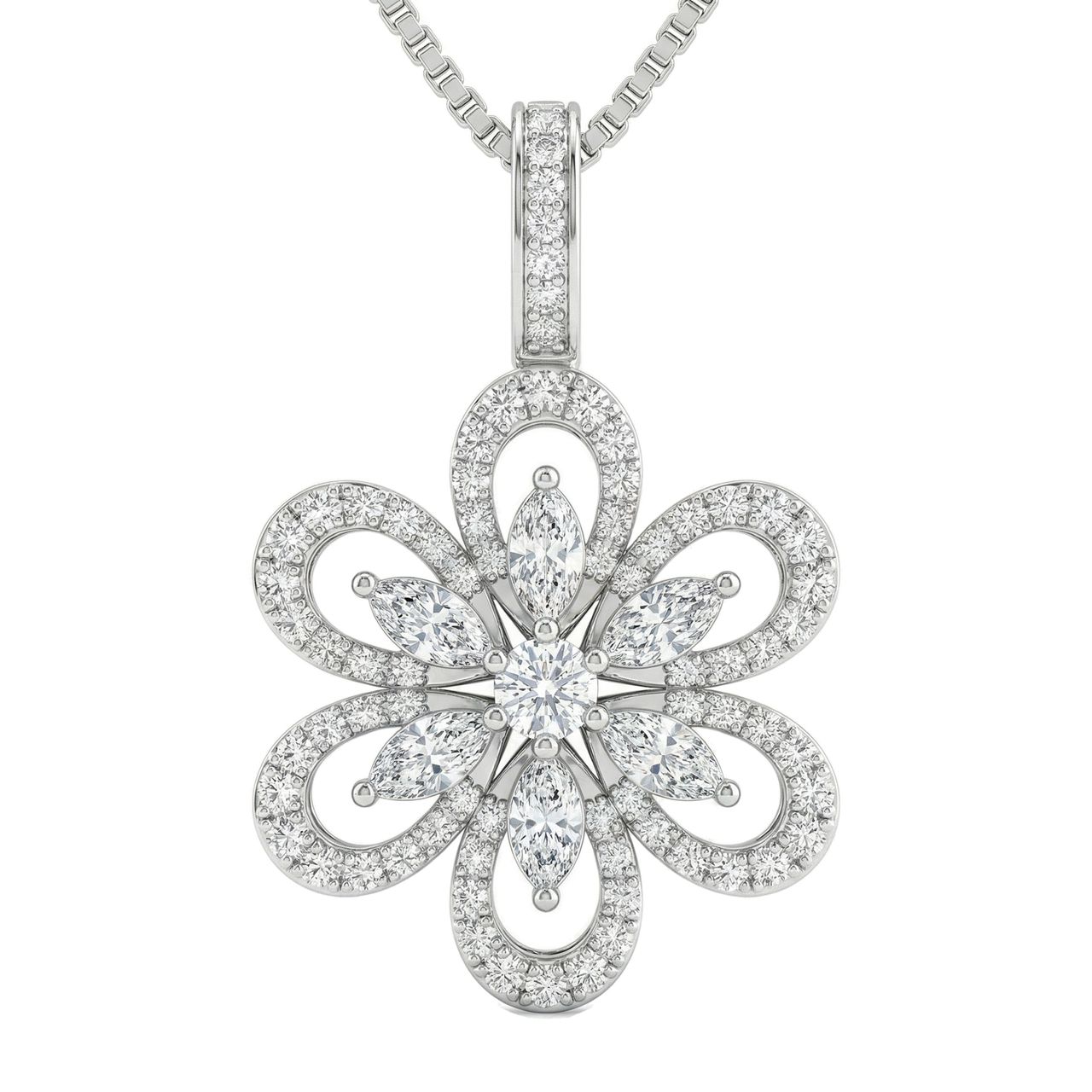1.50 ct EF VS Lab Grown Diamond Flower Pendant in 14k White Gold 10245 - Fine Jewelry by JewelWeSell