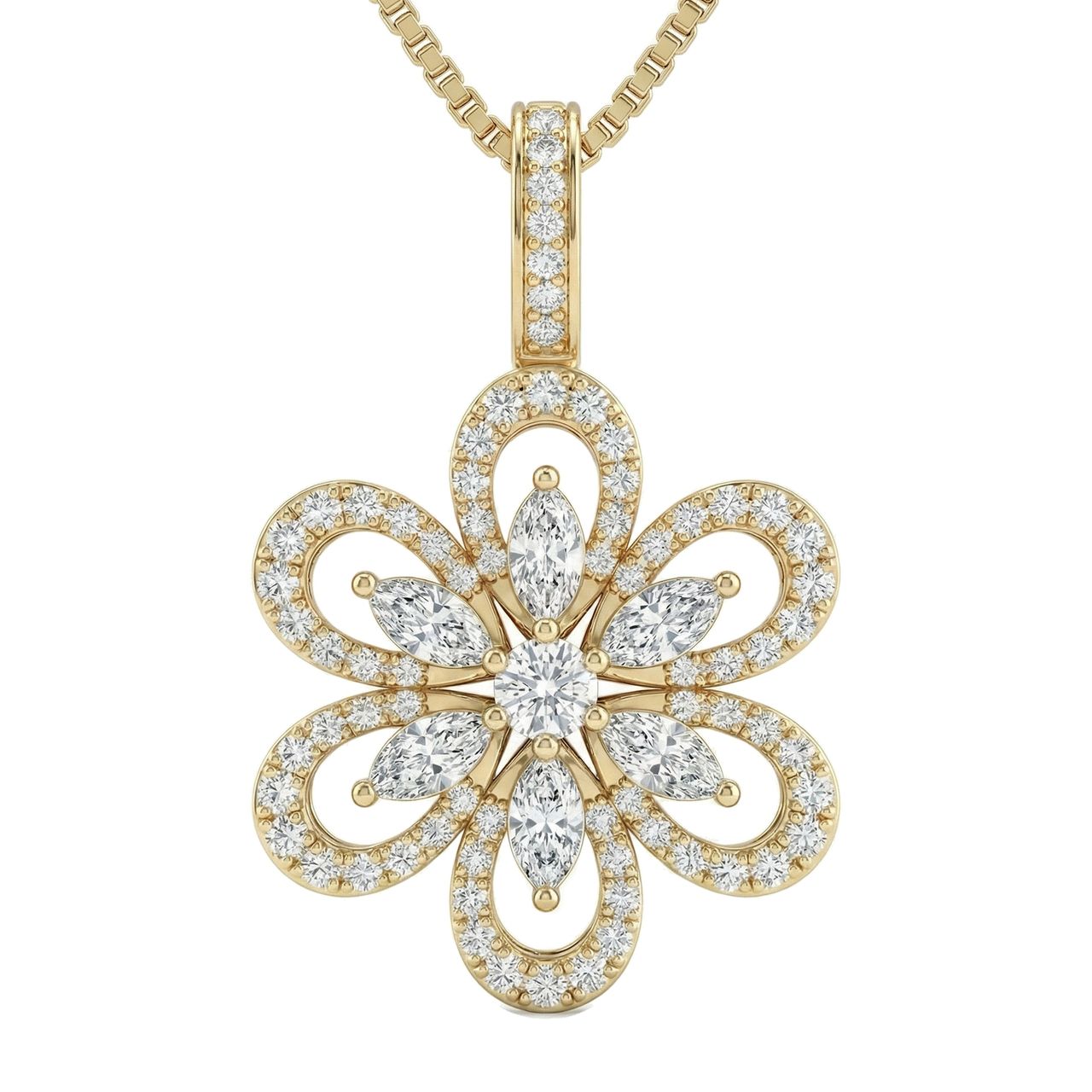 1.50 ct EF VS Lab Grown Diamond Flower Pendant in 14k Yellow Gold 10245 - Fine Jewelry by JewelWeSell