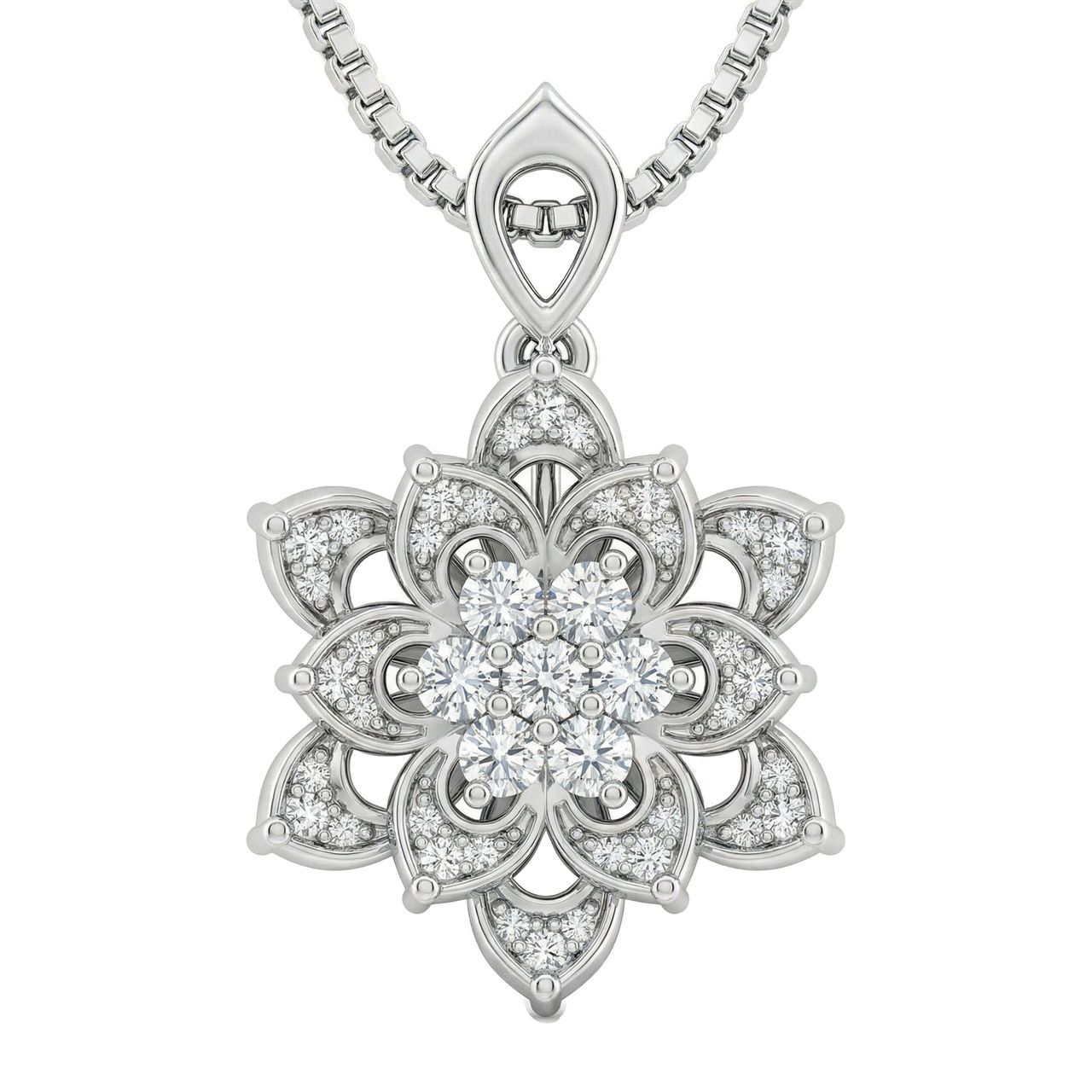 0.66 ct EF VS Lab Grown Diamond Flower Pendant in 14k White Gold 10483 - Fine Jewelry by JewelWeSell