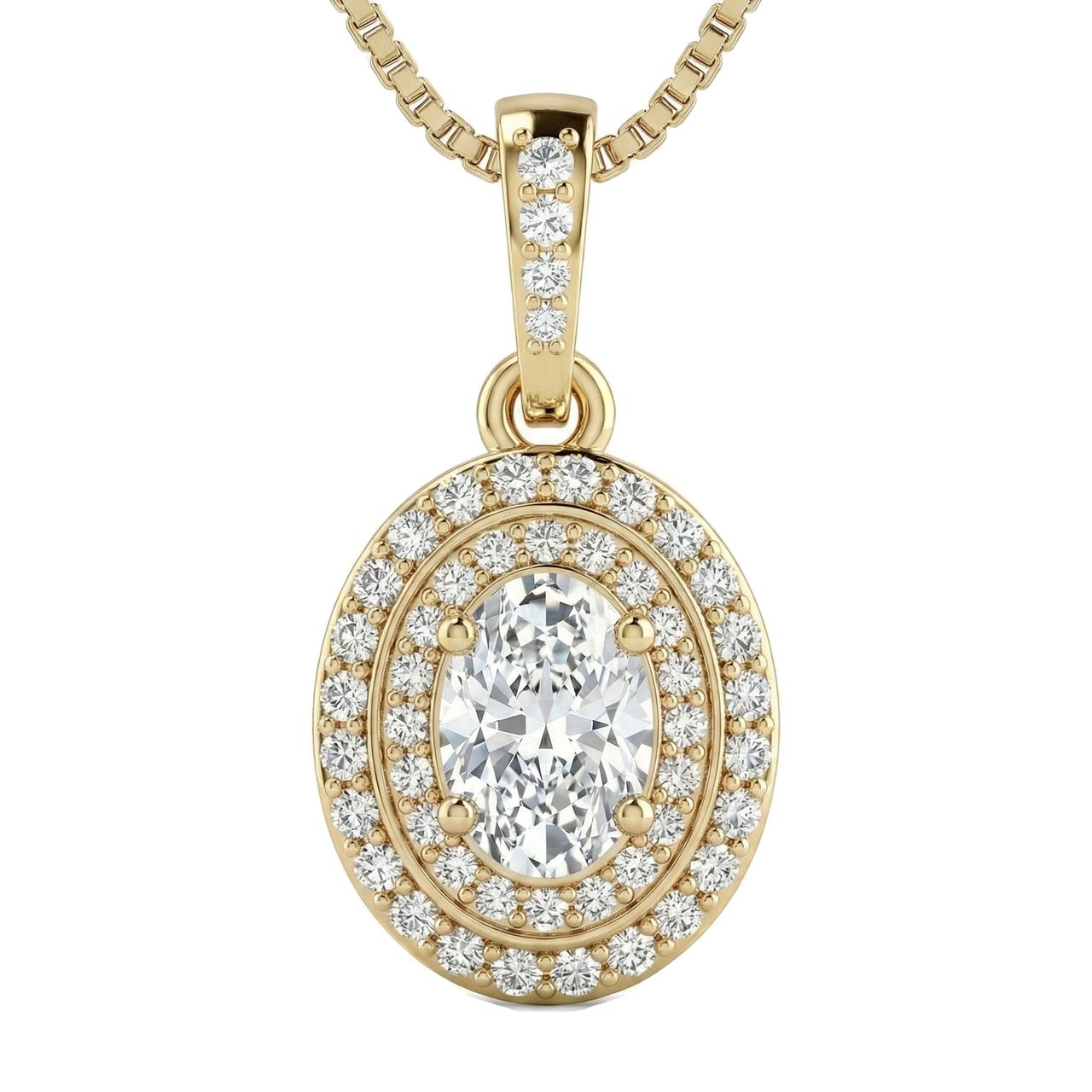 0.60 ct EF VS Lab Grown Diamond Halo Pendant in 14k Yellow Gold 15721 - Fine Jewelry by JewelWeSell