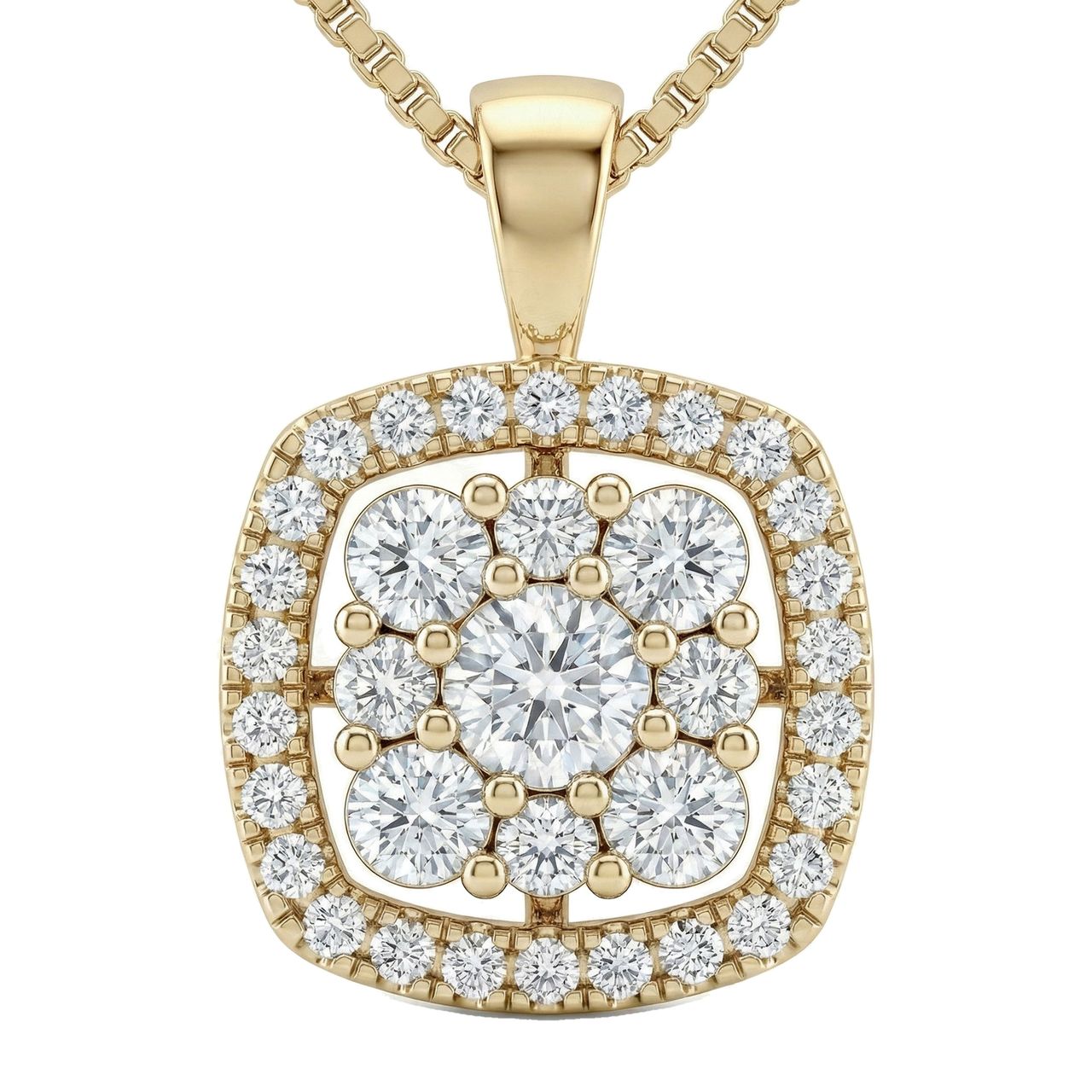1.00 ct EF VS Lab Grown Diamond Halo Pendant in 14k Yellow Gold 202075 - Fine Jewelry by JewelWeSell
