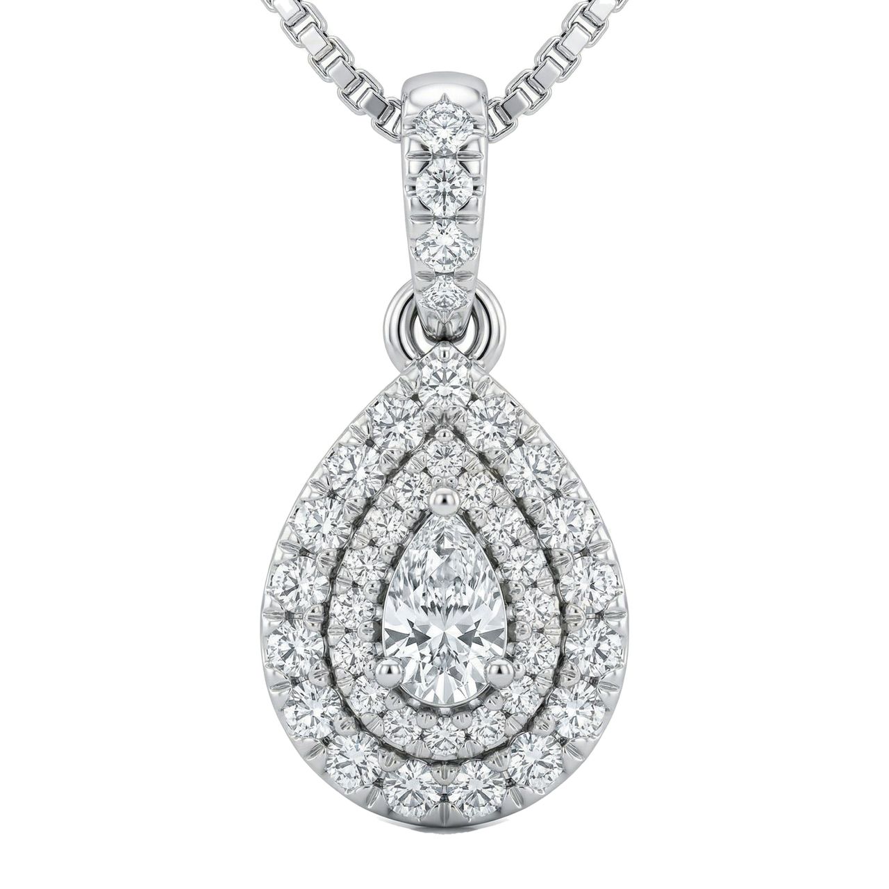 0.66 ct EF VS Lab Grown Diamond Halo Pendant in 10k White Gold 202976 - Fine Jewelry by JewelWeSell