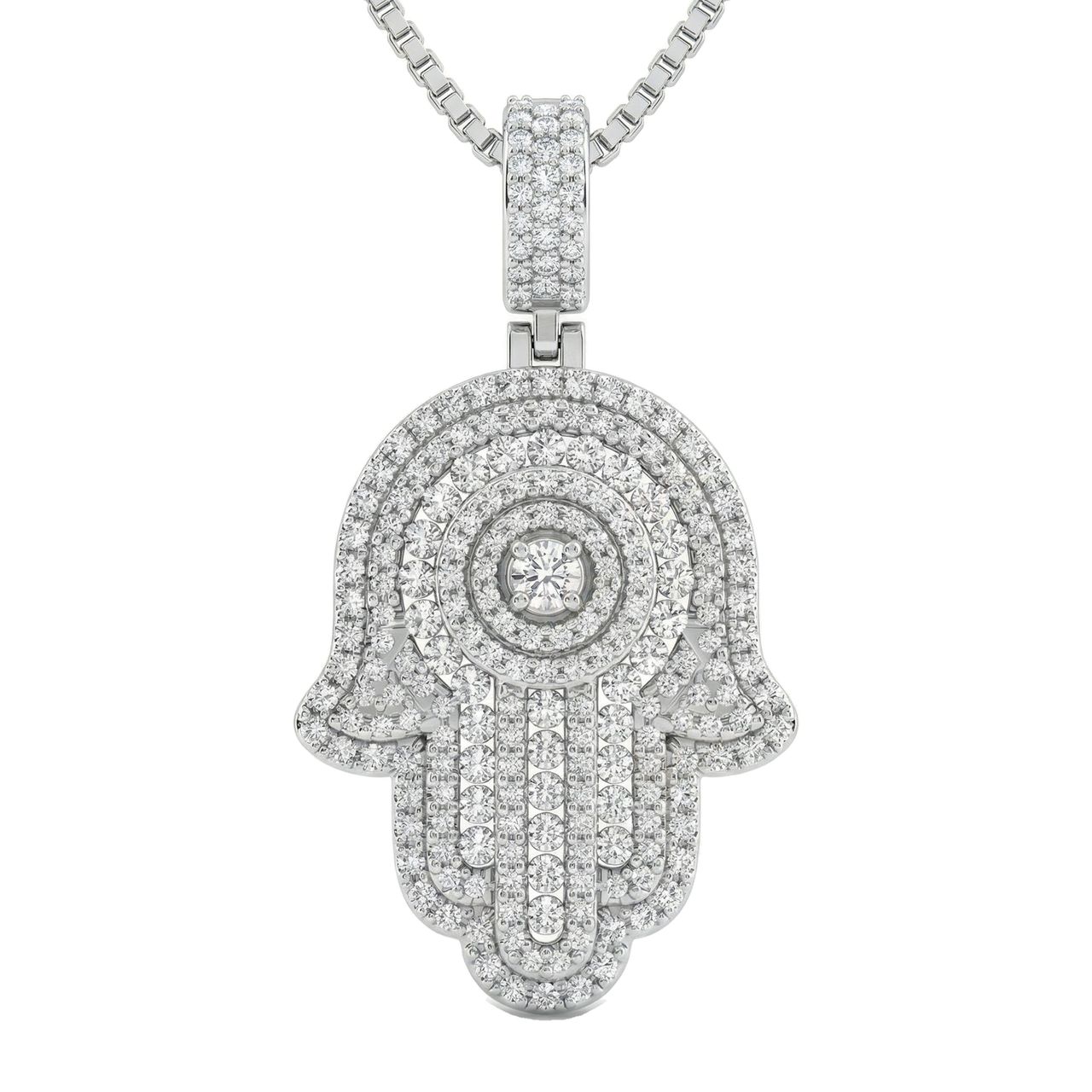 4.20 ct EF VS Lab Grown Diamond Hamsa Pendant in 10k White Gold - Fine Jewelry by JewelWeSell