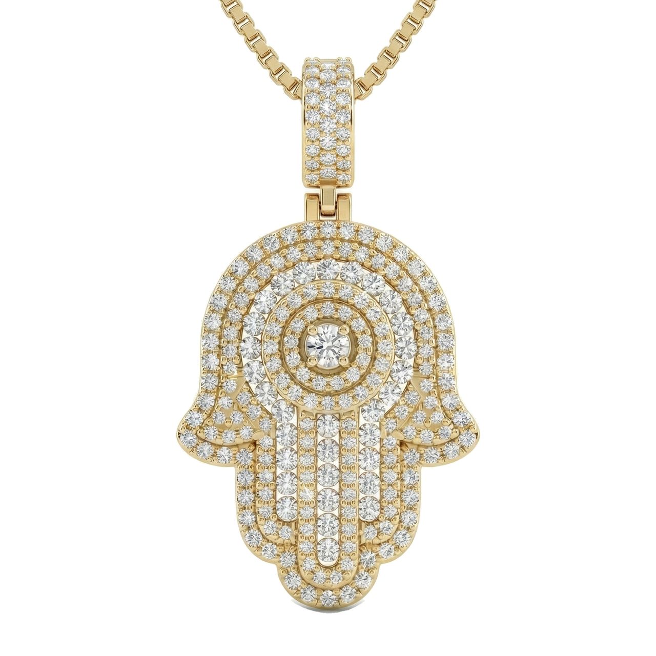 4.20 ct EF VS Lab Grown Diamond Hamsa Pendant in 10k Yellow Gold 203107 - Fine Jewelry by JewelWeSell