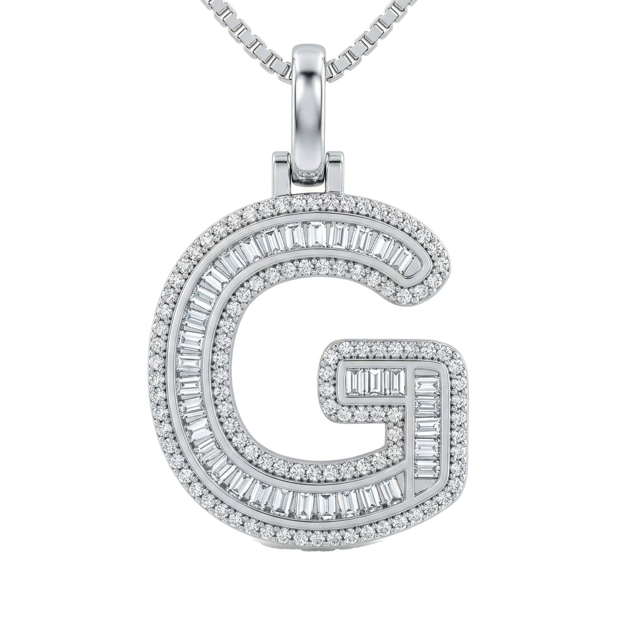 0.75 Ct EF VS Moissanite G Micro Border Baguette Initial Pendant in 925 Sterling Silver 701903 - Fine Jewelry by JewelWeSell