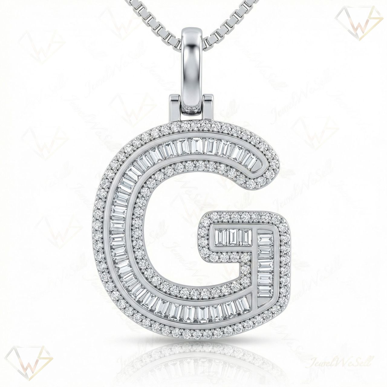 0.75 Ct EF VS Moissanite G Micro Border Baguette Initial Pendant in 925 Sterling Silver 701903 - Fine Jewelry by JewelWeSell