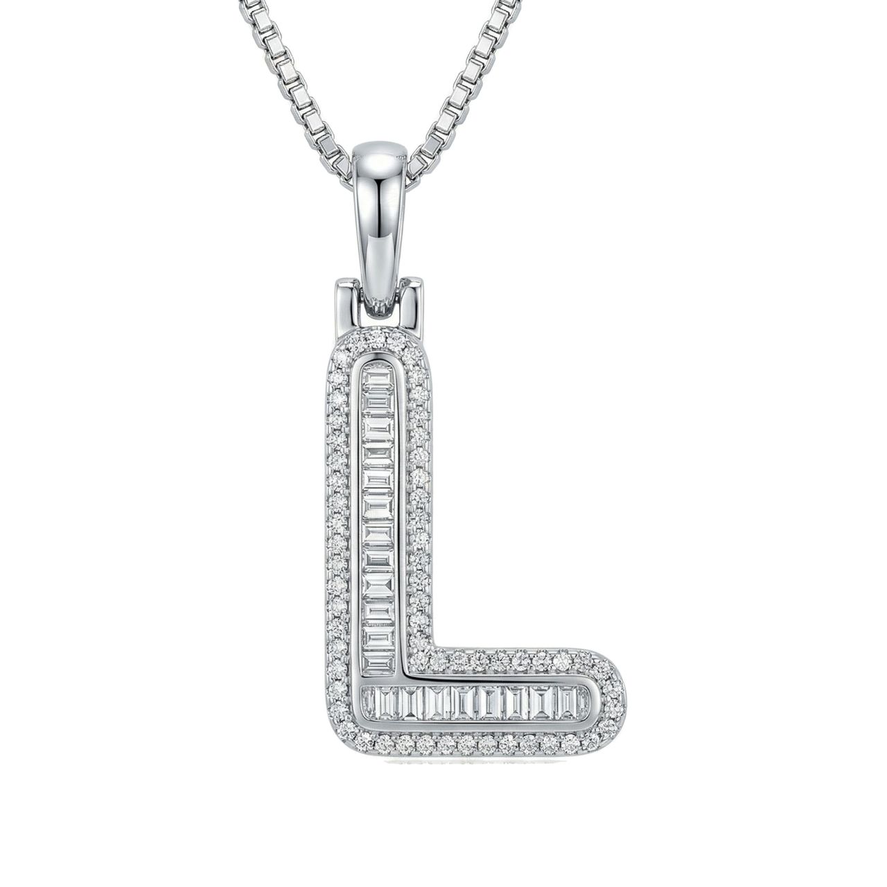 0.45 Ct EF VS Lab Grown Diamond L Micro Border Baguette Initial Pendant in 10k White Gold 701908 - Fine Jewelry by JewelWeSell