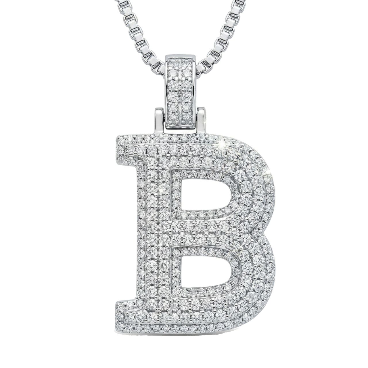 3.55 Ct EF VS Moissanite B 2 Layer Pave 3D Initial Pendant in 925 Sterling Silver 702096 - Fine Jewelry by JewelWeSell