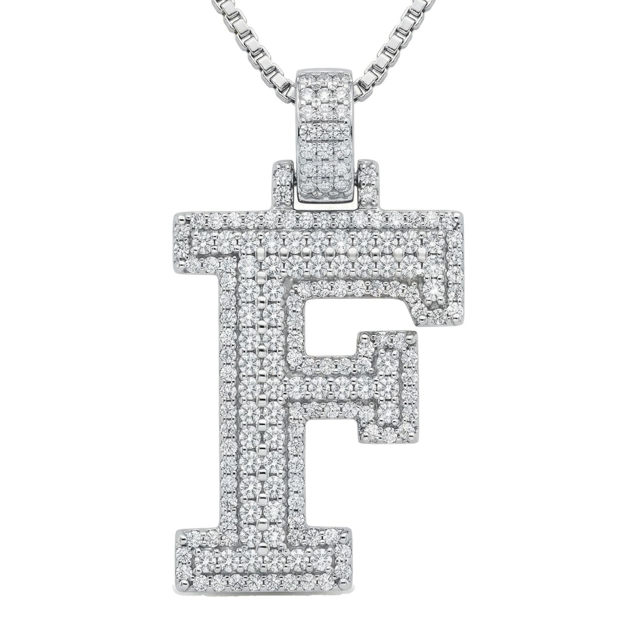 2.65 Ct EF VS Lab Grown Diamond F 2 Layer Pave 3D Initial Pendant in 14k White Gold 702100 - Fine Jewelry by JewelWeSell