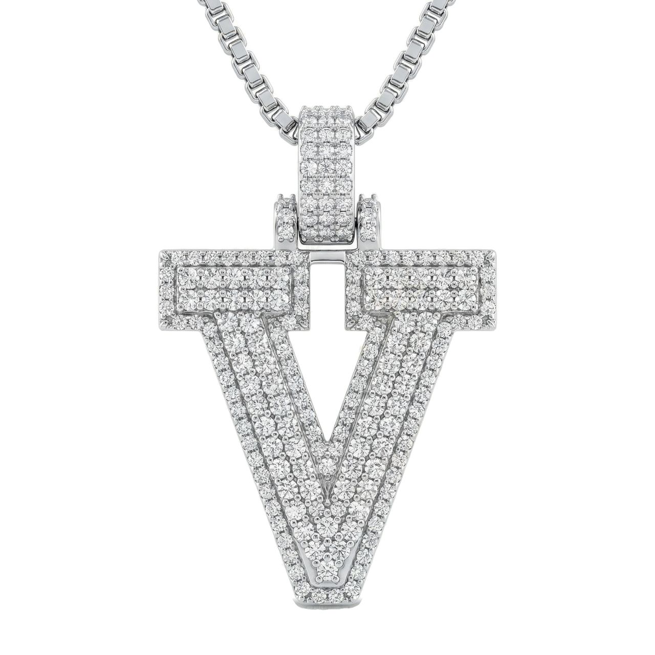 2.75 Ct EF VS Lab Grown Diamond V 2 Layer Pave 3D Initial Pendant in 14k White Gold 702116 - Fine Jewelry by JewelWeSell