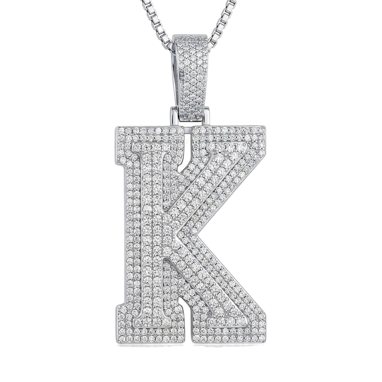 3.90 Ct EF VS Lab Grown Diamond K Double Row 3D Initial Pendant in 14k White Gold 702131 - Fine Jewelry by JewelWeSell