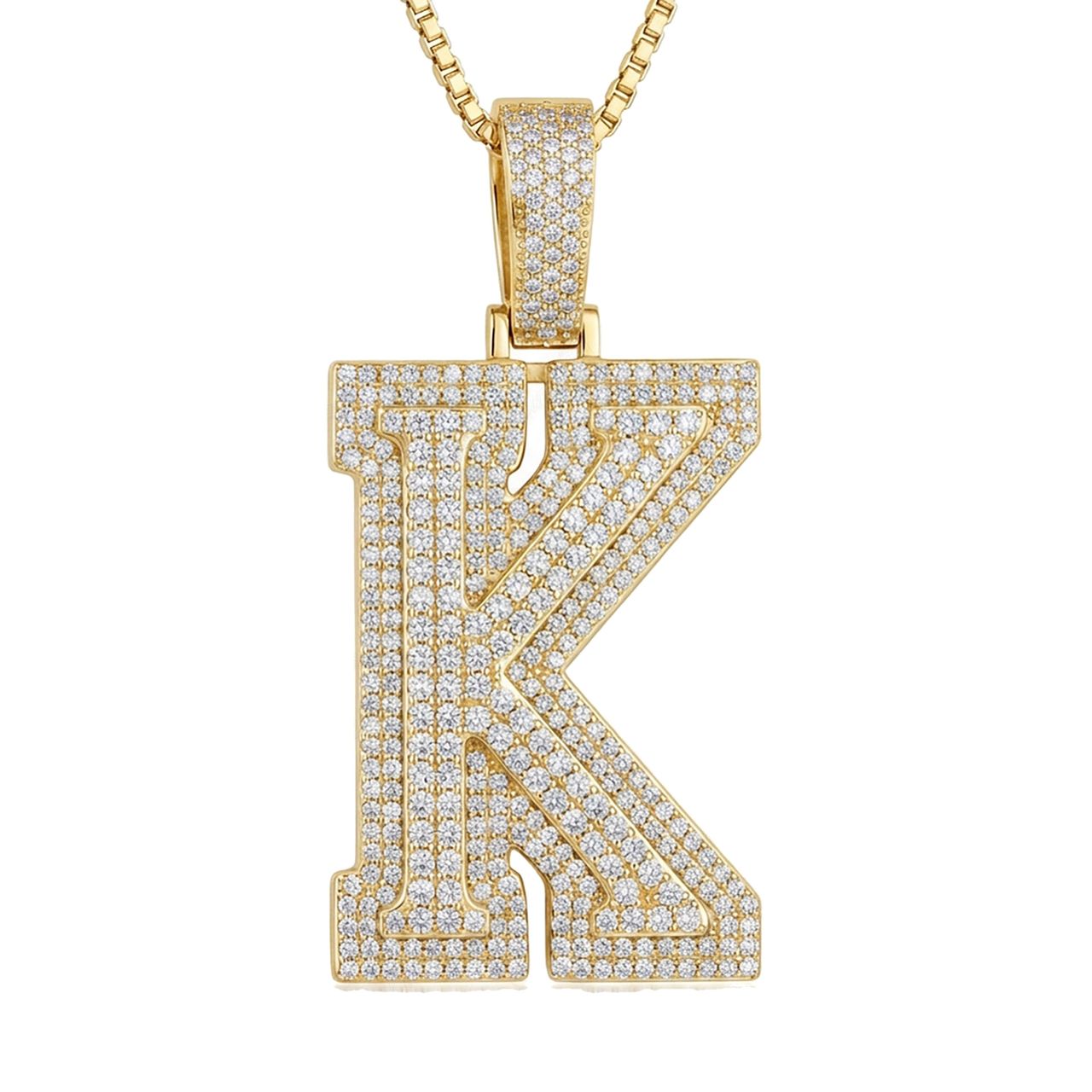 3.90 Ct EF VS Lab Grown Diamond K Double Row 3D Initial Pendant in 10k Yellow Gold 702131 - Fine Jewelry by JewelWeSell