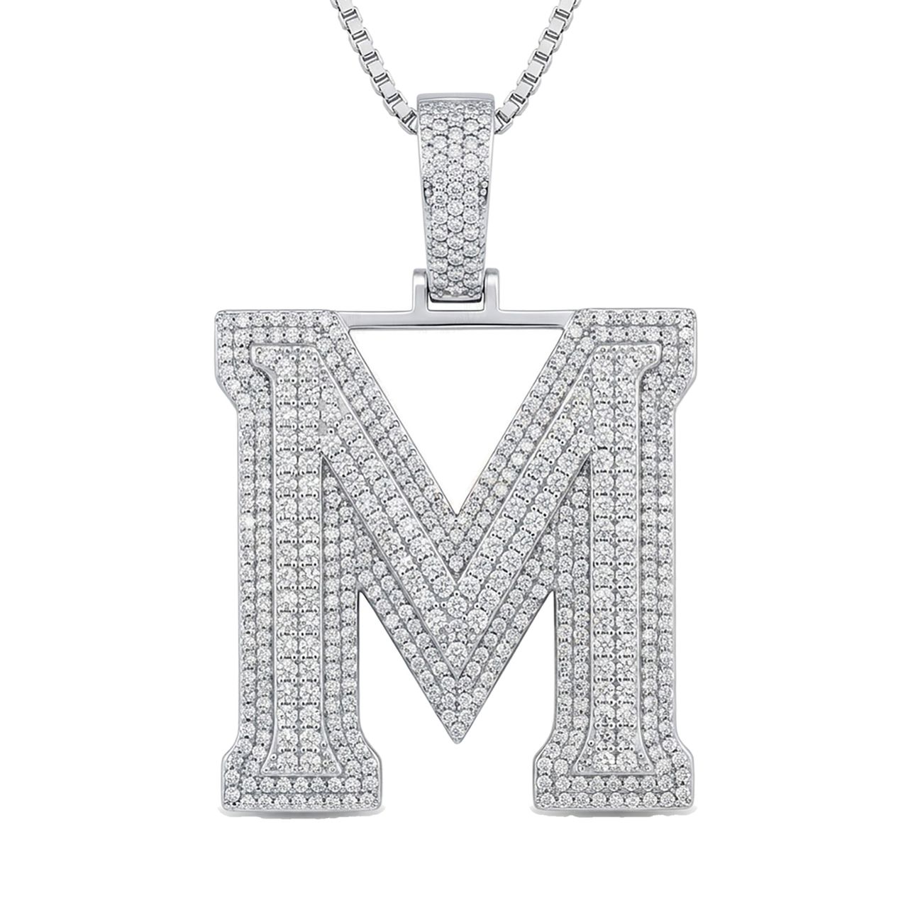 5.35 Ct EF VS Moissanite M Double Row 3D Initial Pendant in 925 Sterling Silver 702133 - Fine Jewelry by JewelWeSell