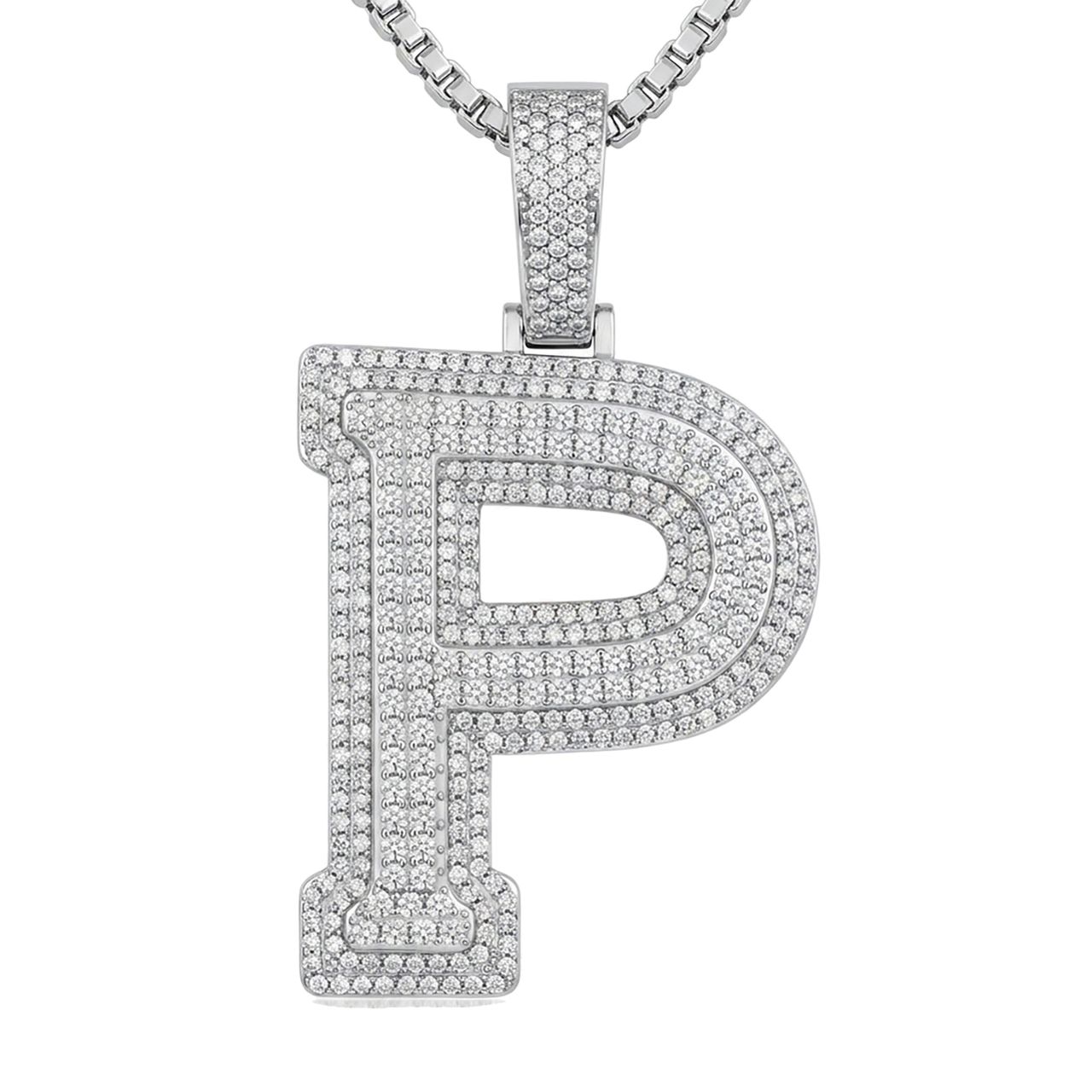 4.05 Ct EF VS Lab Grown Diamond P Double Row 3D Initial Pendant in 14k White Gold 702136 - Fine Jewelry by JewelWeSell