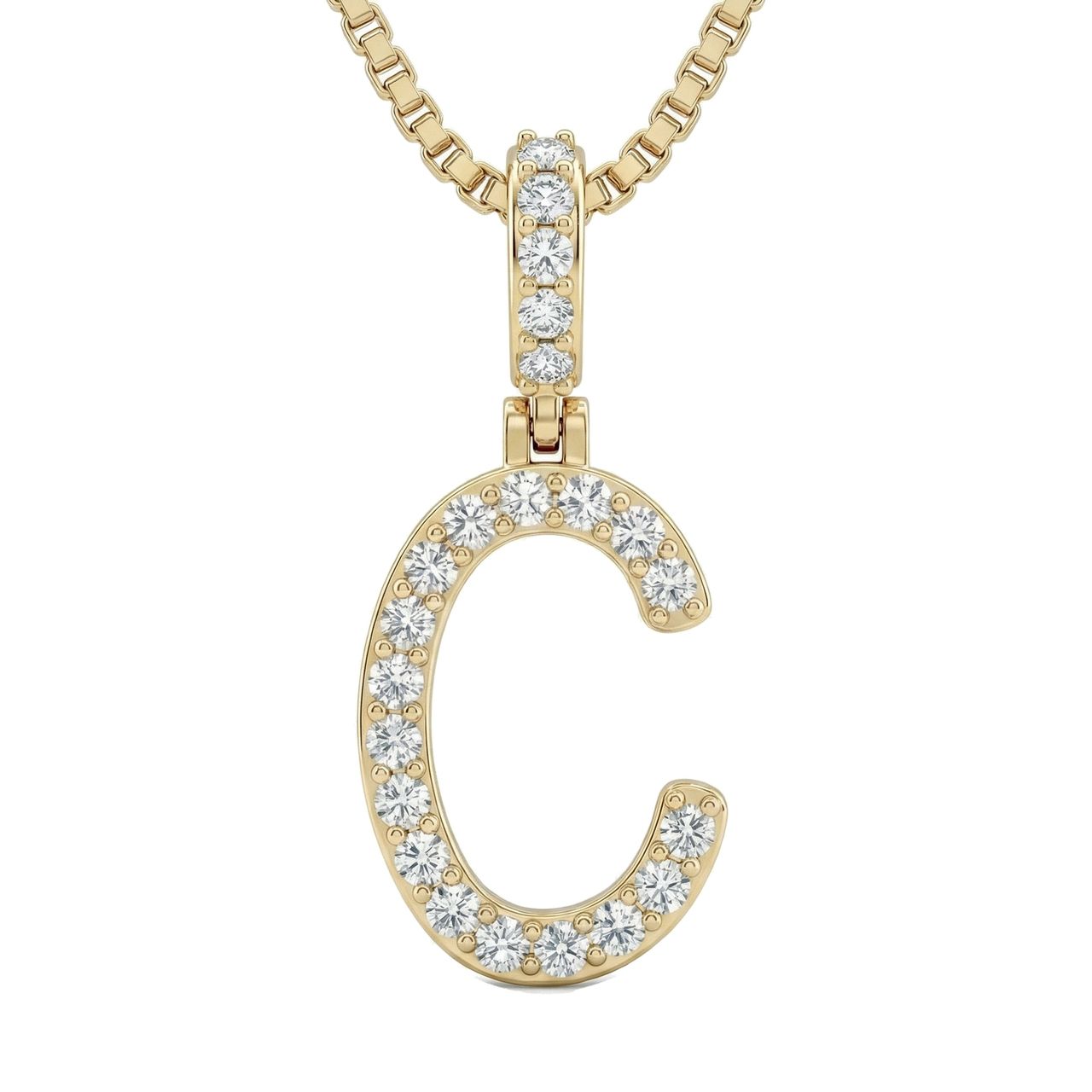 0.35 Ct EF VS Lab Grown Diamond C Classic Single Row Initial Pendant in 14k Yellow Gold - Fine Jewelry by JewelWeSell