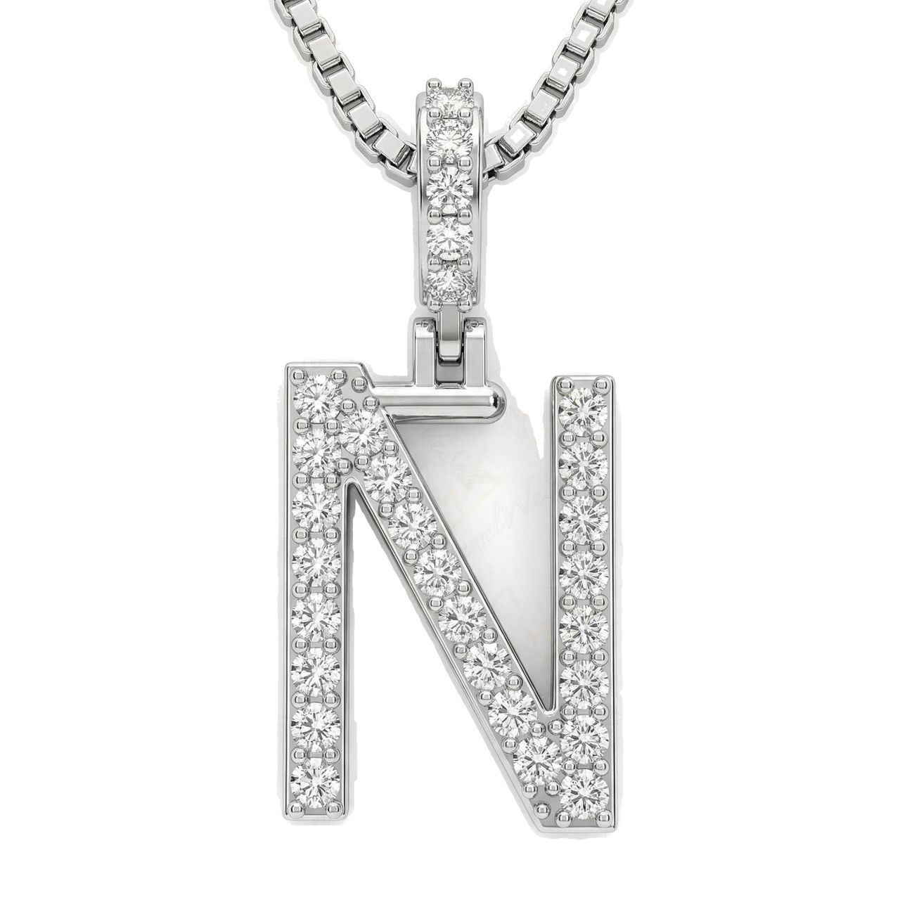 0.45 Ct EF VS Moissanite N Classic Single Row Initial Pendant in 925 Sterling Silver 702560 - Fine Jewelry by JewelWeSell