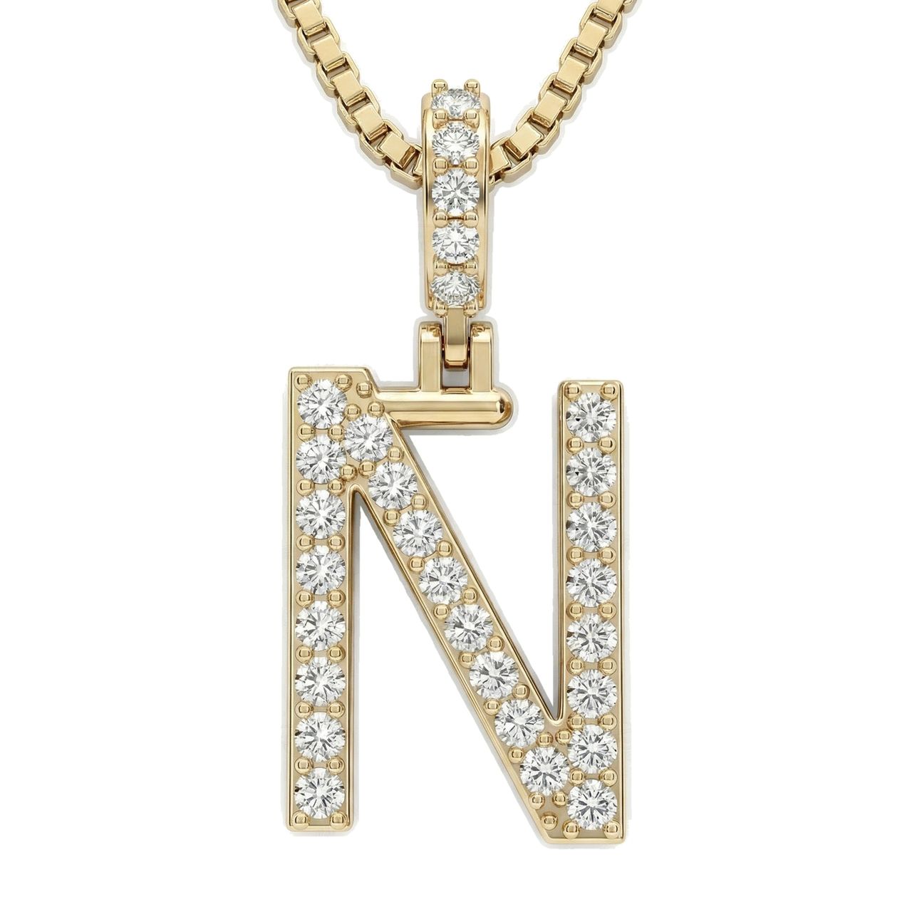 0.45 Ct EF VS Lab Grown Diamond N Classic Single Row Initial Pendant in 14k Yellow Gold - Fine Jewelry by JewelWeSell