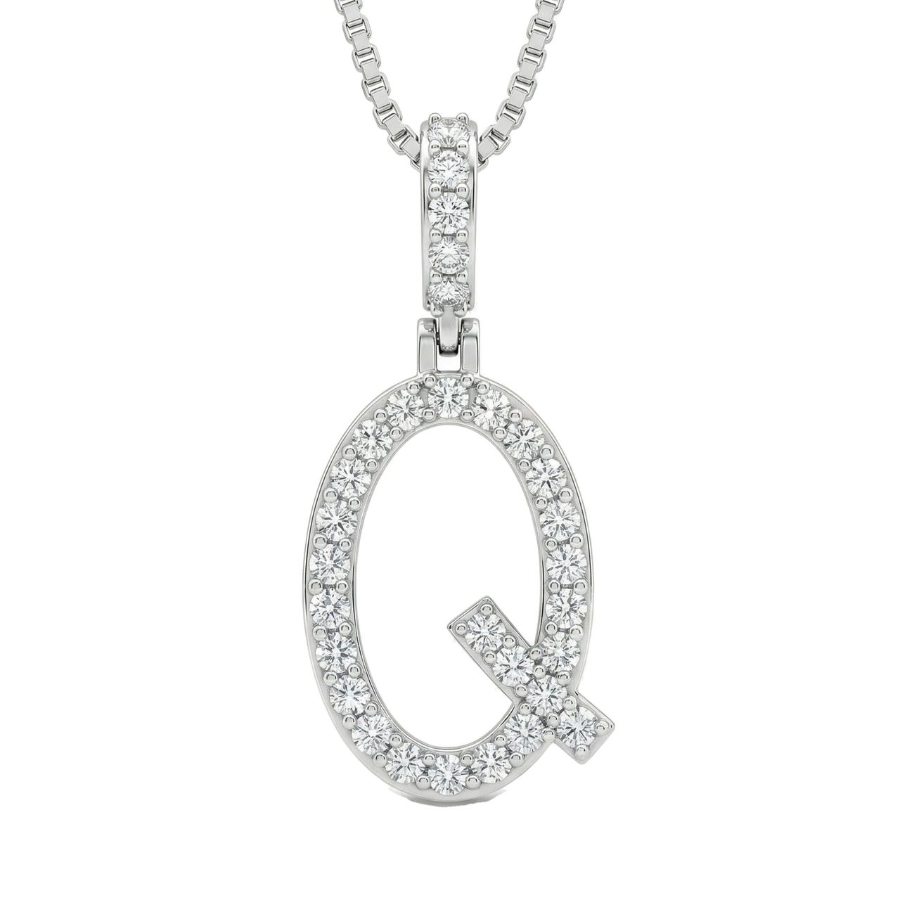 0.50 Ct EF VS Moissanite Q Classic Single Row Initial Pendant in 925 Sterling Silver 702563 - Fine Jewelry by JewelWeSell