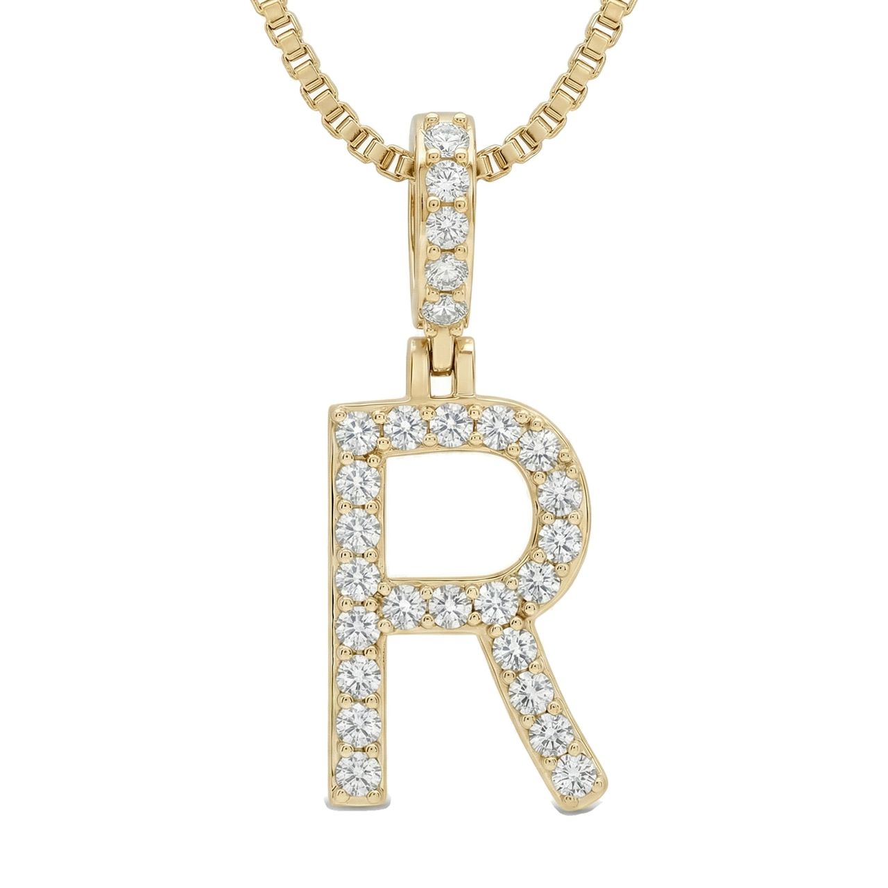 0.45 Ct EF VS Lab Grown Diamond R Classic Single Row Initial Pendant in 10k Yellow Gold 702564 - Fine Jewelry by JewelWeSell