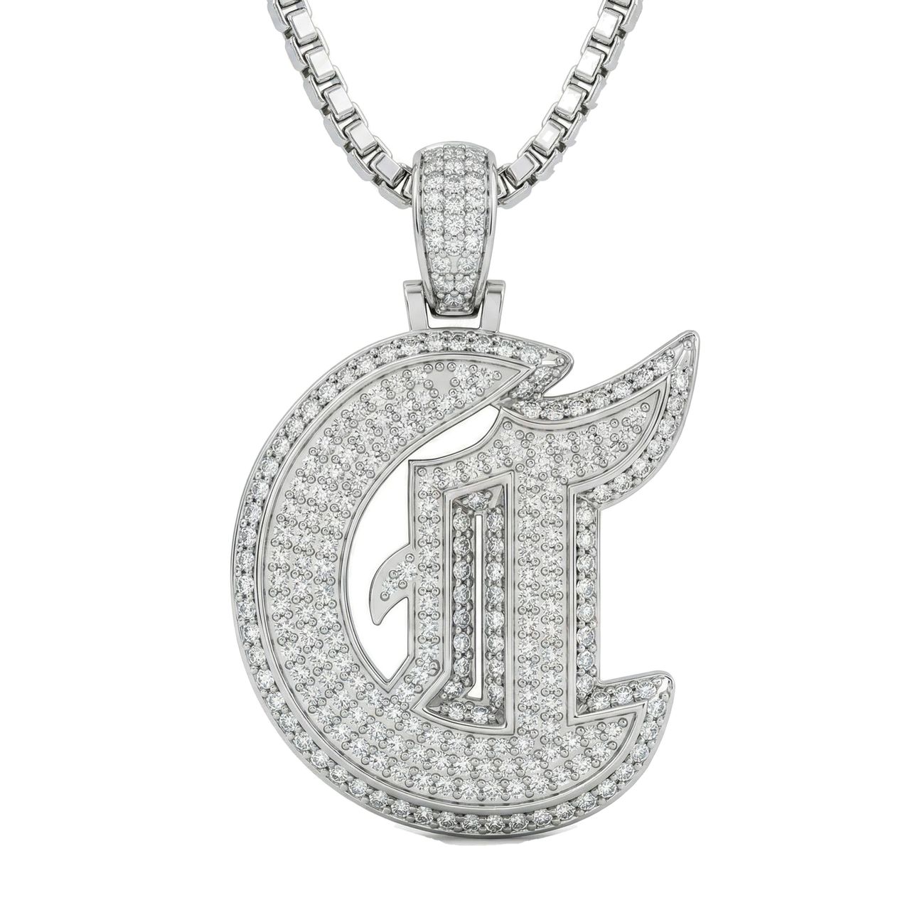 1.65 Ct EF VS Lab Grown Diamond C Old English Initial Pendant in 14k White Gold 702975 - Fine Jewelry by JewelWeSell