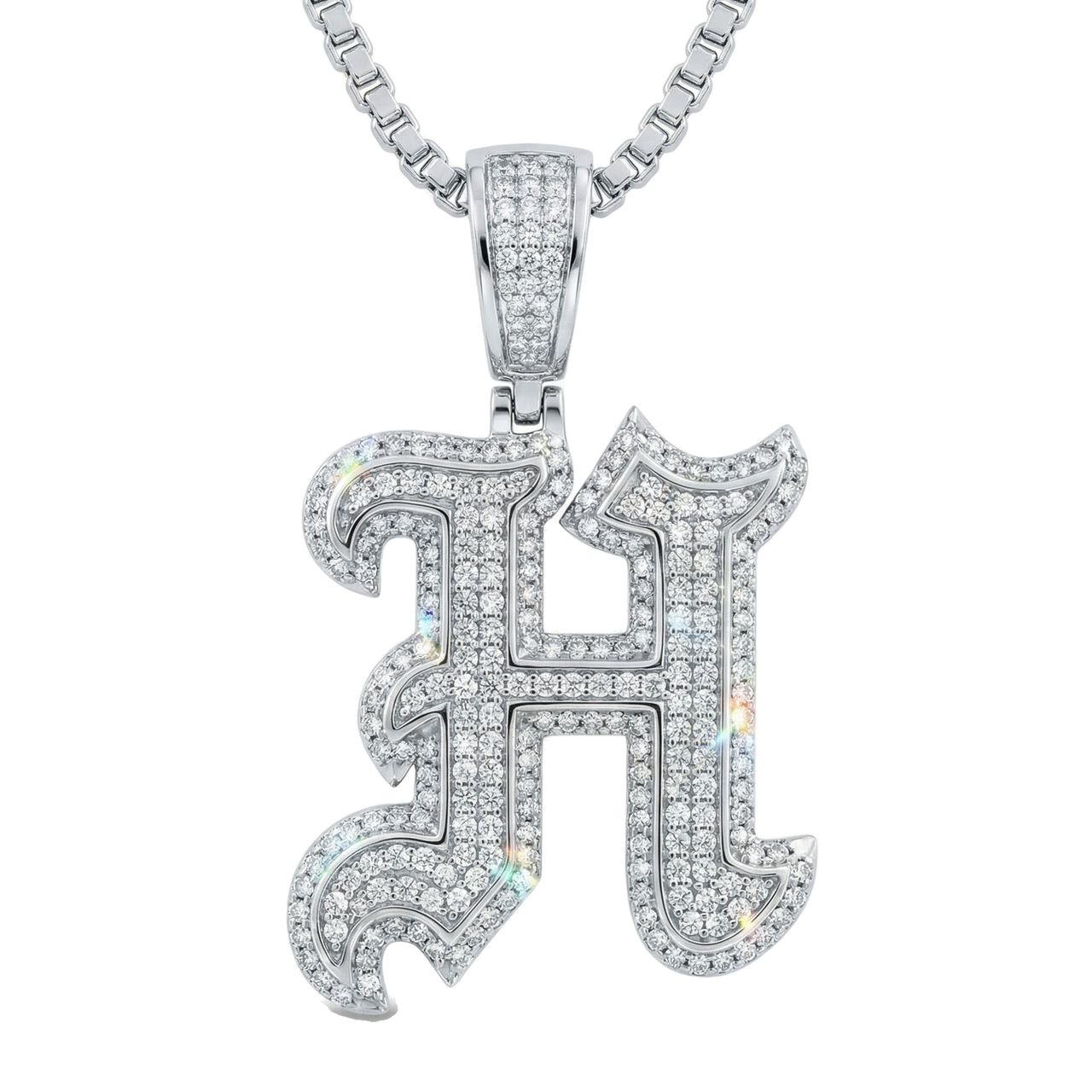 1.65 Ct EF VS Lab Grown Diamond H Old English Initial Pendant in 14k White Gold 702980 - Fine Jewelry by JewelWeSell