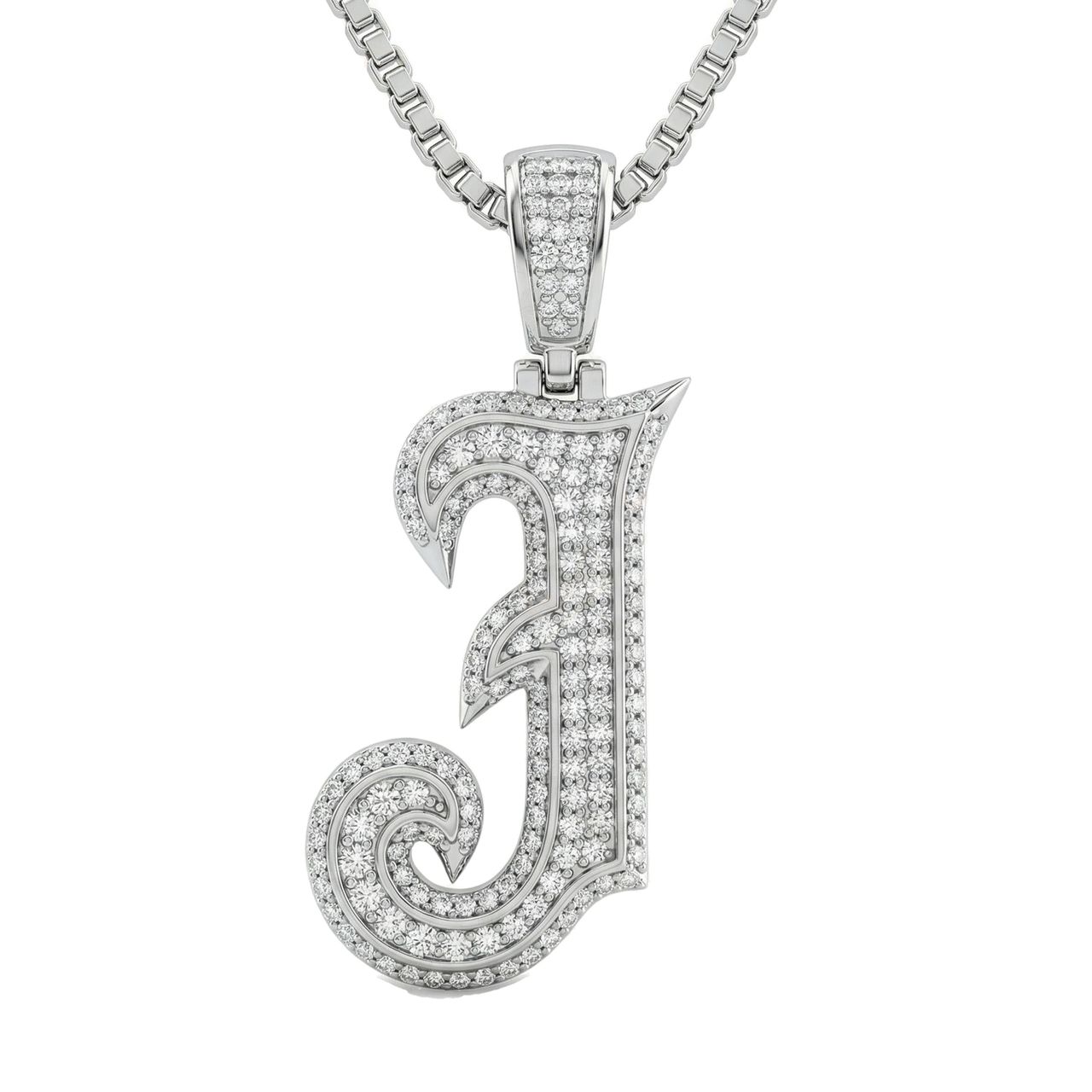 1.70 Ct EF VS Lab Grown Diamond J Old English Initial Pendant in 14k White Gold 702982 - Fine Jewelry by JewelWeSell