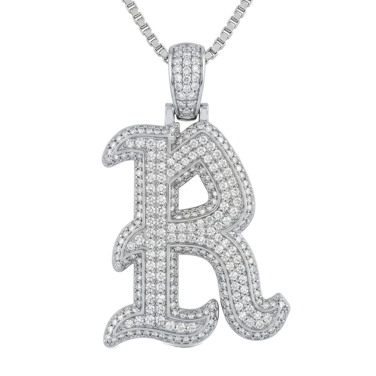 1.55 Ct EF VS Lab Grown Diamond R Old English Initial Pendant in 10k White Gold 702990 - Fine Jewelry by JewelWeSell