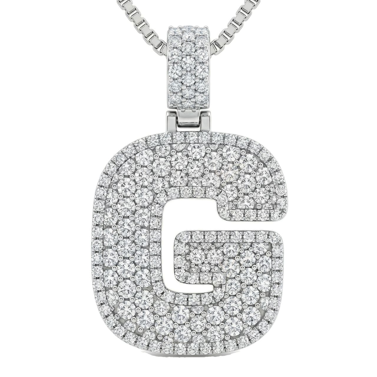 7.20 Ct EF VS Lab Grown Diamond G Micropave Filled Initial Pendant in 14k White Gold 703031 - Fine Jewelry by JewelWeSell