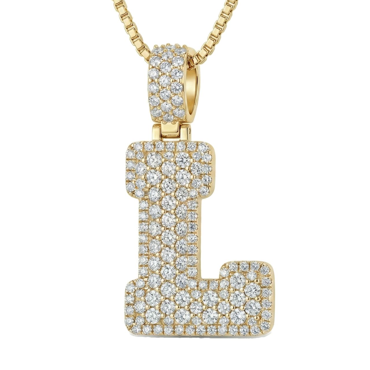 5.05 Ct EF VS Lab Grown Diamond L Micropave Filled Initial Pendant in 10k Yellow Gold 703036 - Fine Jewelry by JewelWeSell