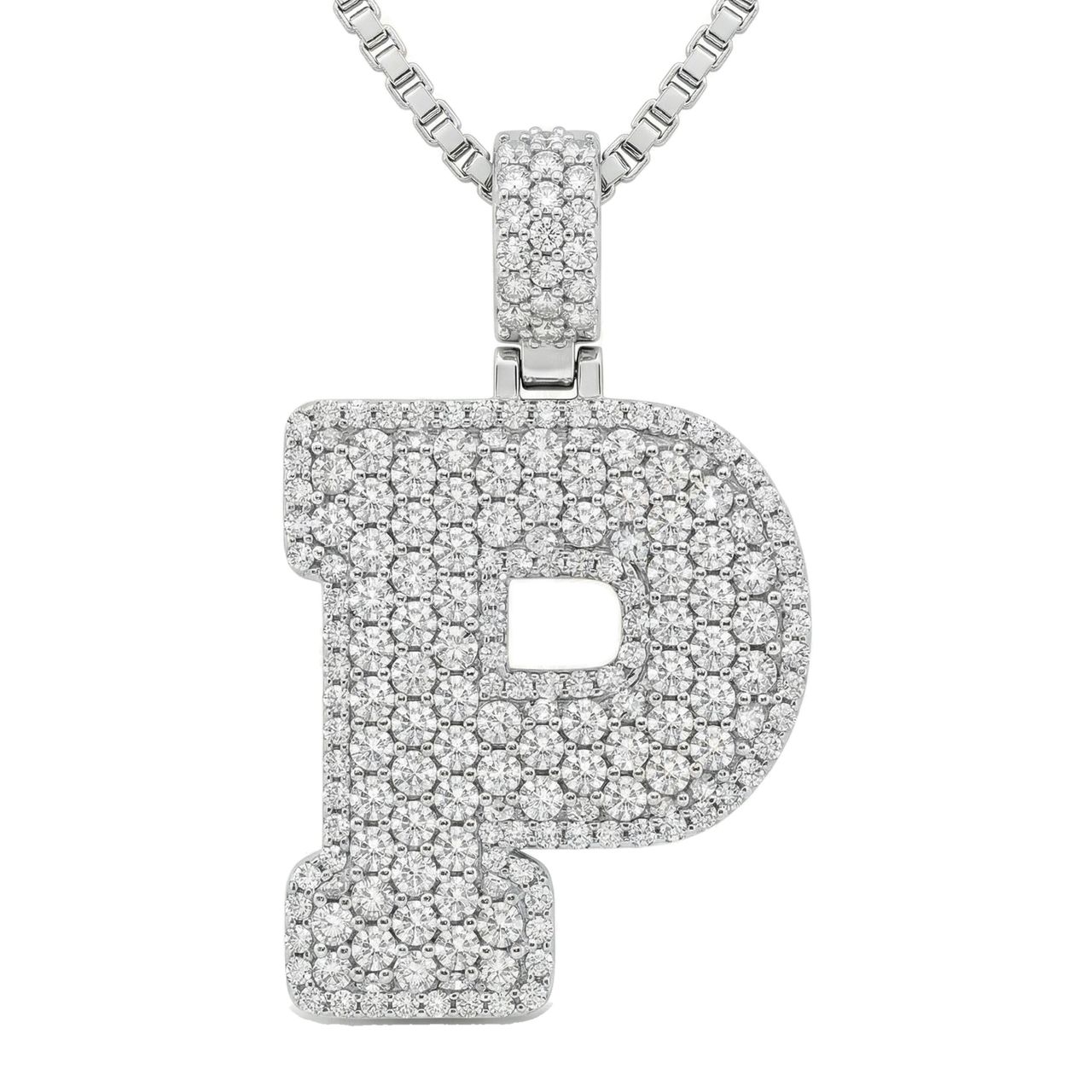 6.35 Ct EF VS Lab Grown Diamond P Micropave Filled Initial Pendant in 14k White Gold 703040 - Fine Jewelry by JewelWeSell