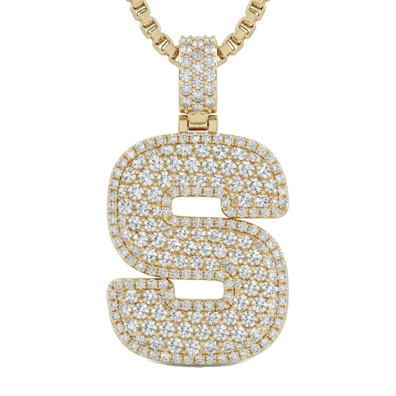 6.60 Ct EF VS Lab Grown Diamond S Micropave Filled Initial Pendant in 10k Yellow Gold 703043 - Fine Jewelry by JewelWeSell
