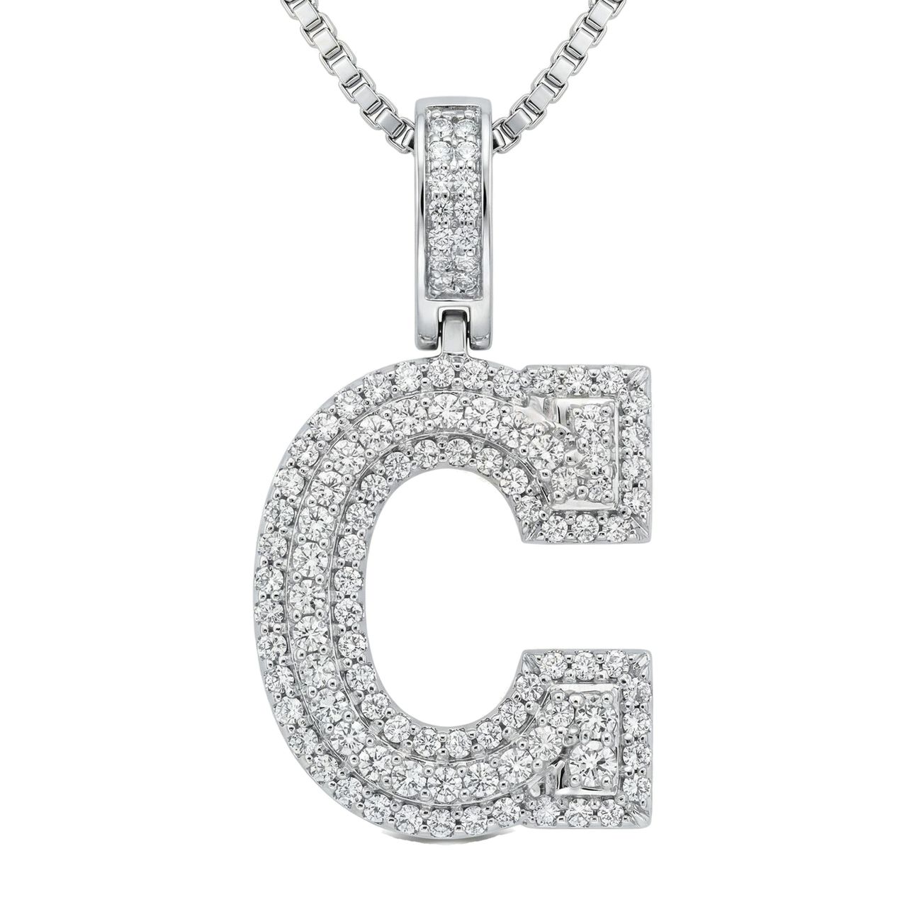 0.85 Ct EF VS Lab Grown Diamond C Micropave Varsity Initial Pendant in 10k White Gold 703053 - Fine Jewelry by JewelWeSell