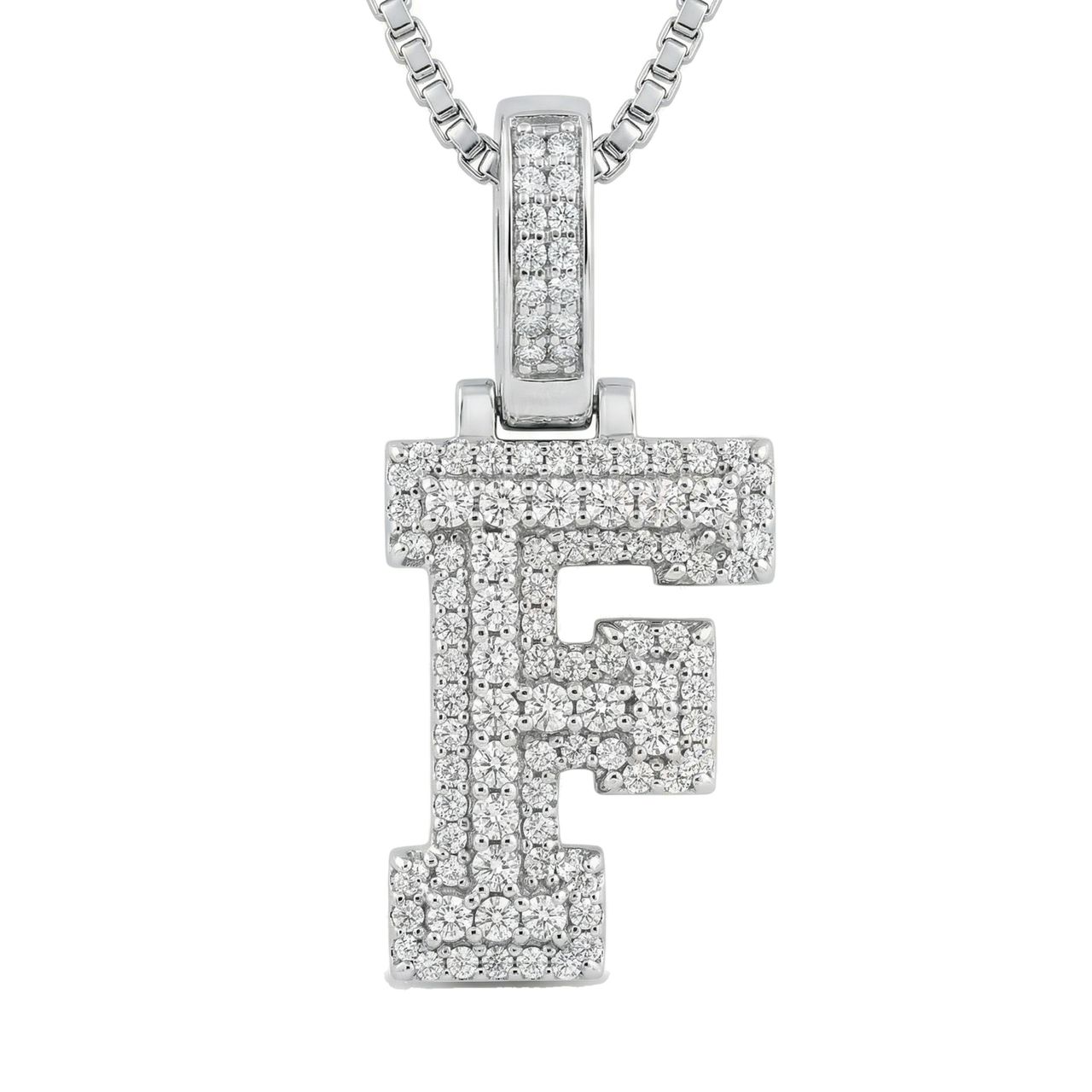 0.80 Ct EF VS Moissanite F Micropave Varsity Initial Pendant in 925 Sterling Silver 703056 - Fine Jewelry by JewelWeSell