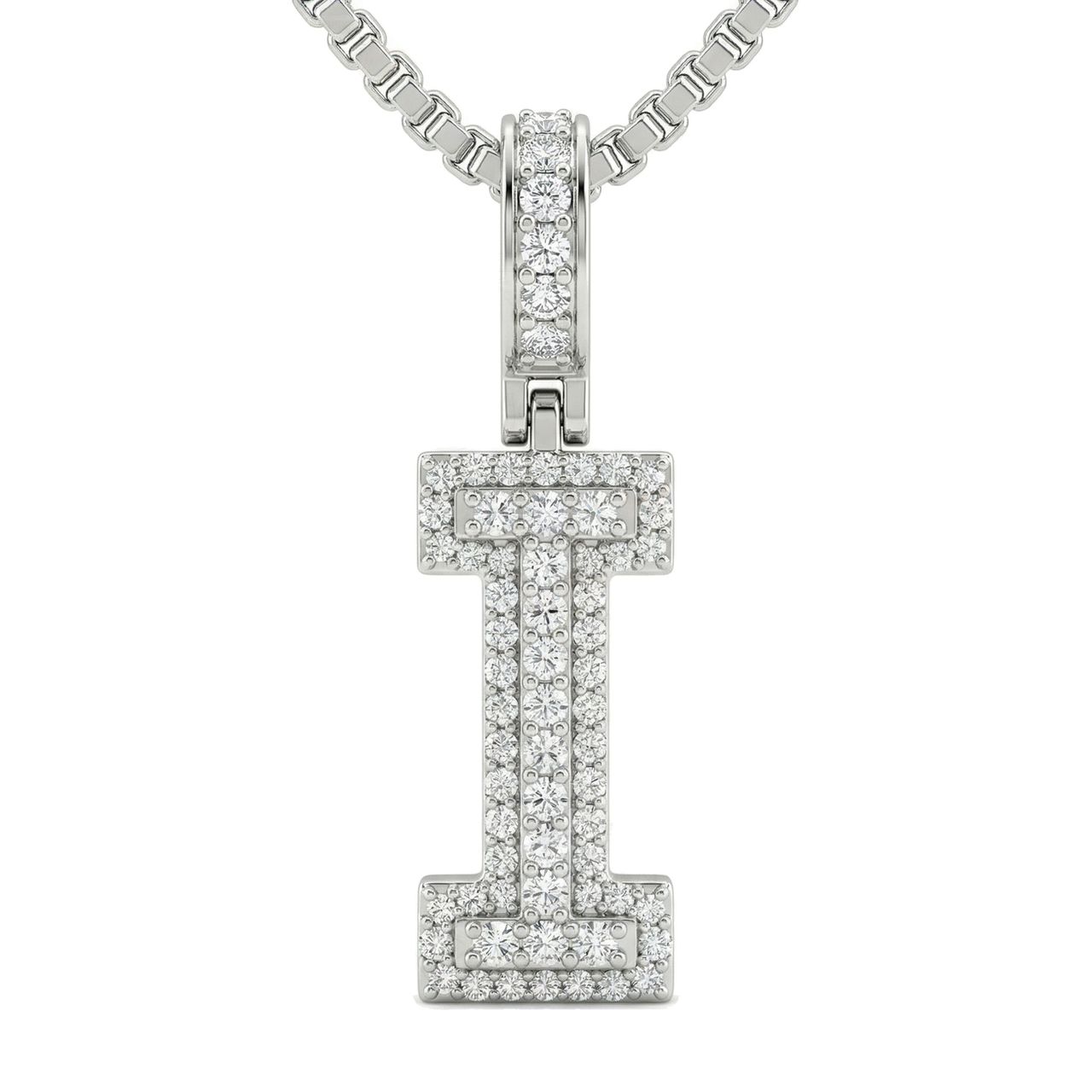 0.60 Ct EF VS Lab Grown Diamond I Micropave Varsity Initial Pendant in 10k White Gold - Fine Jewelry by JewelWeSell