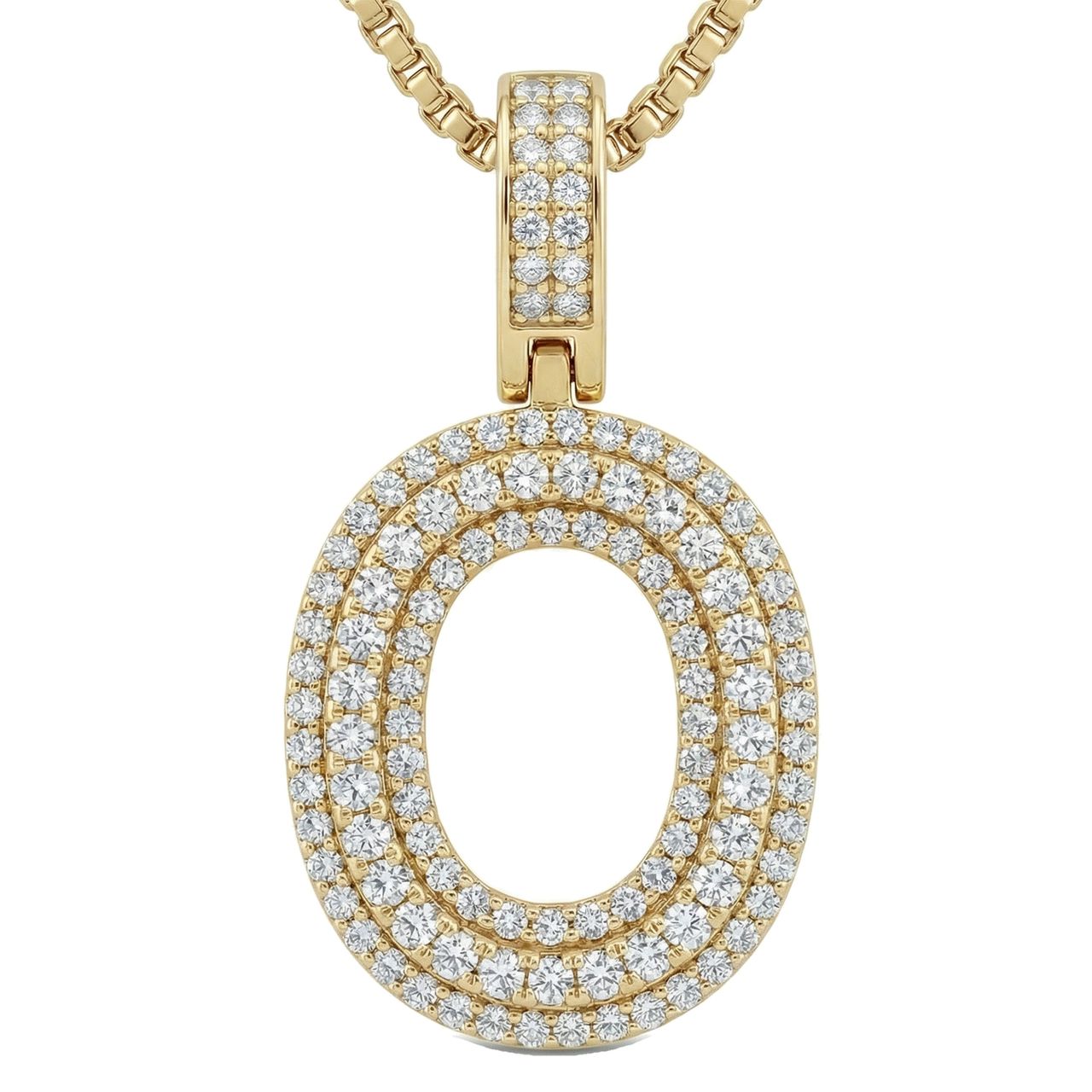 0.90 Ct EF VS Lab Grown Diamond O Micropave Varsity Initial Pendant in 14k Yellow Gold 703065 - Fine Jewelry by JewelWeSell