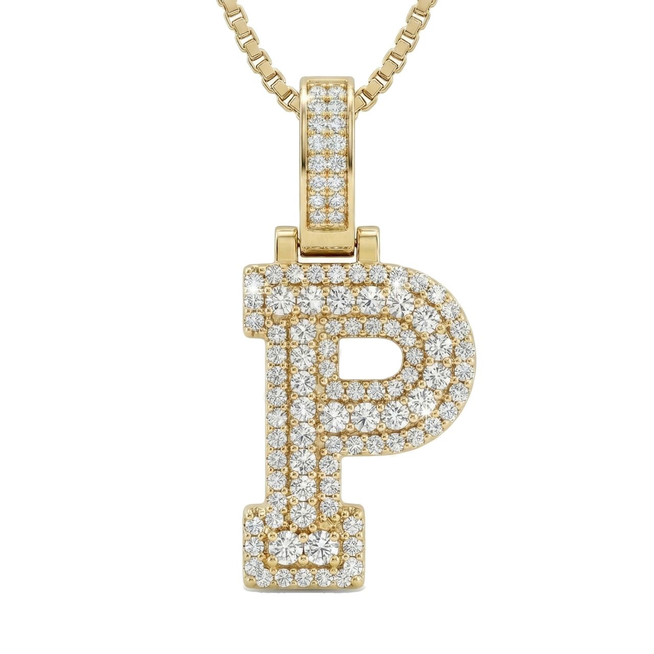 0.85 Ct EF VS Lab Grown Diamond P Micropave Varsity Initial Pendant in 14k Yellow Gold 703066 - Fine Jewelry by JewelWeSell