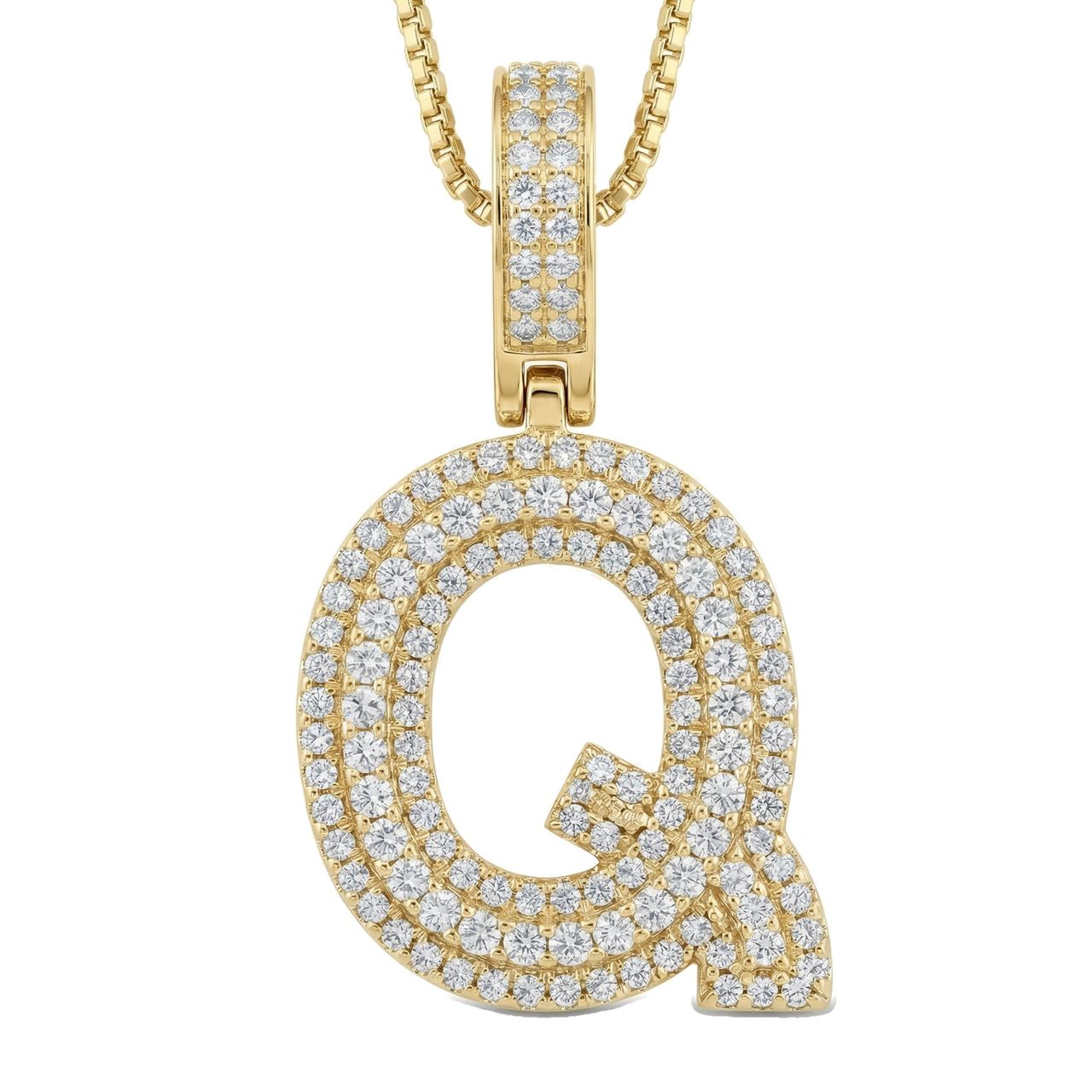 1.00 Ct EF VS Lab Grown Diamond Q Micropave Varsity Initial Pendant in 14k Yellow Gold 703067 - Fine Jewelry by JewelWeSell