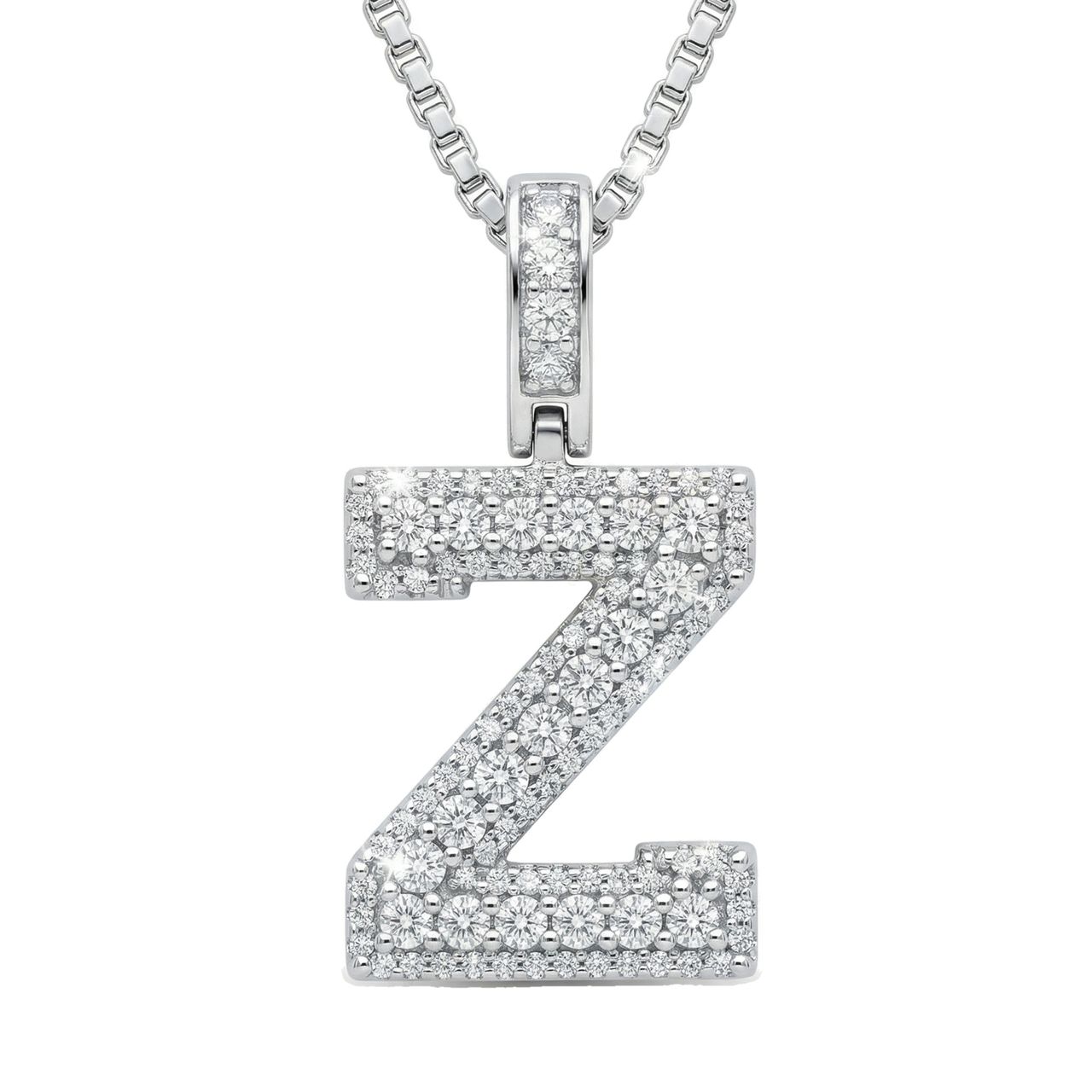 0.90 Ct EF VS Lab Grown Diamond Z Micropave Varsity Initial Pendant in 10k White Gold - Fine Jewelry by JewelWeSell