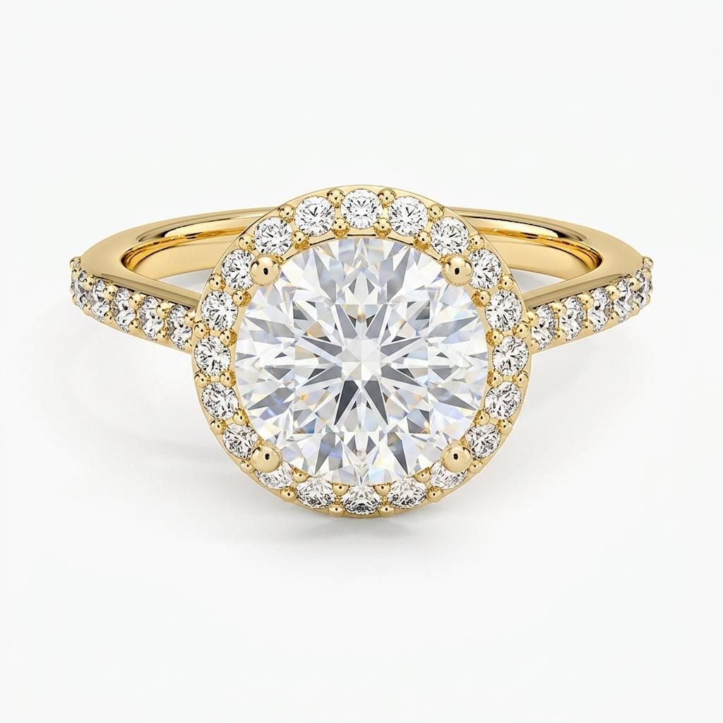 1.75 to 5.75 Carat Round Lab Grown Diamond Halo Engagement Ring in 14K Gold - Fine Jewelry by JewelWeSell