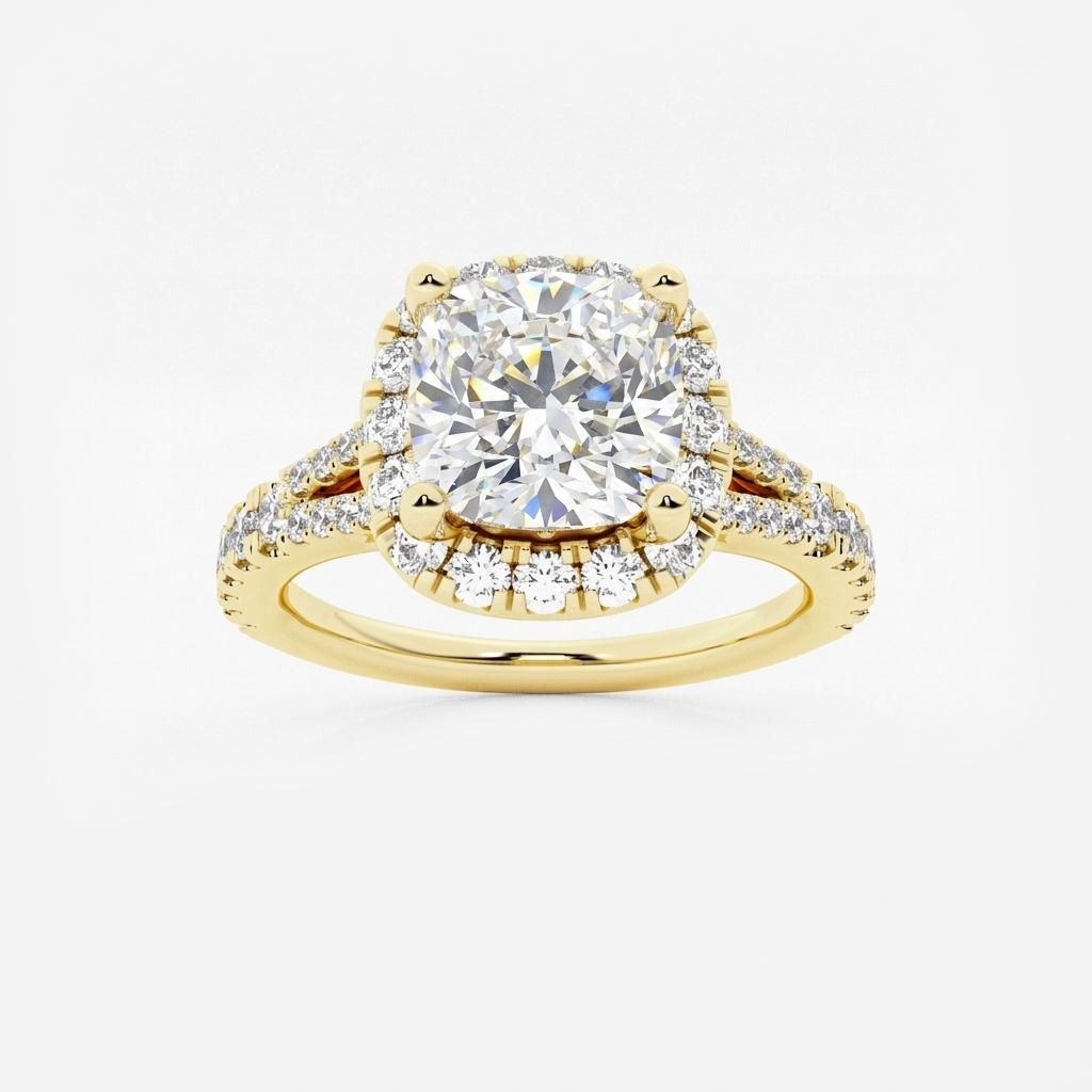 1.5 to 8.5 Carat Cushion Lab Grown Diamond Halo Engagement Ring in 14K Gold - Fine Jewelry by JewelWeSell