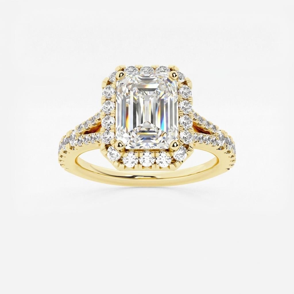 1.5 to 8.5 Carat Emerald Lab Grown Diamond Halo Engagement Ring in 14K Gold - Fine Jewelry by JewelWeSell