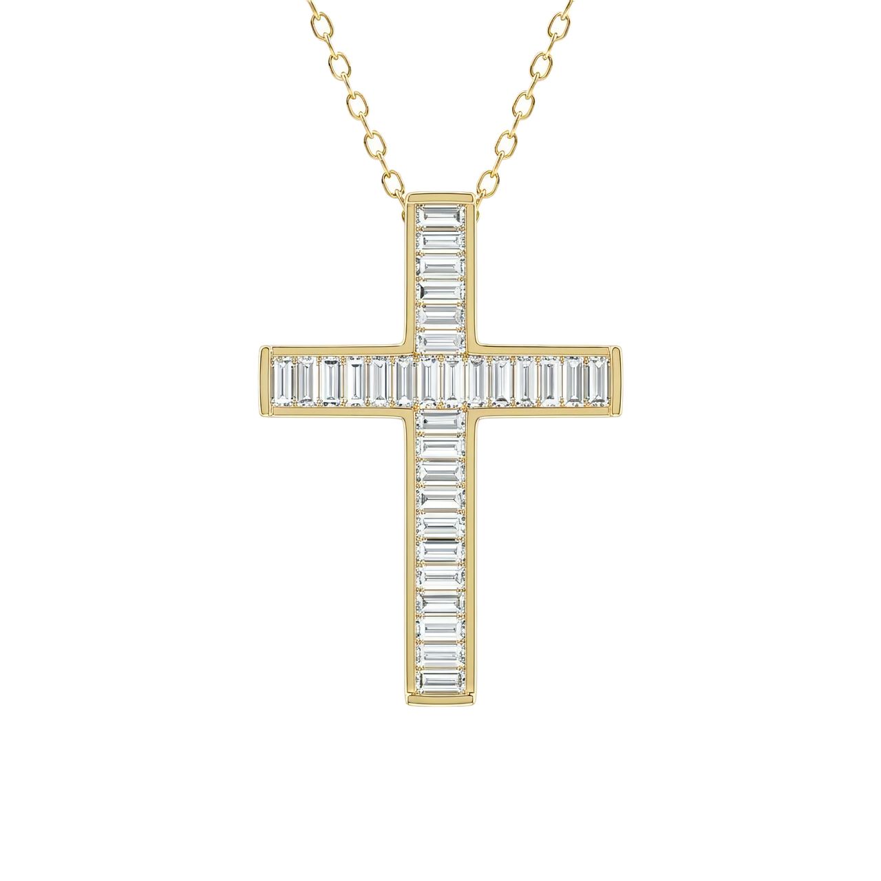 1 to 3 Carat Baguette Lab Grown Diamond Channel-Set Cross Pendant in 14K Gold - Fine Jewelry by JewelWeSell