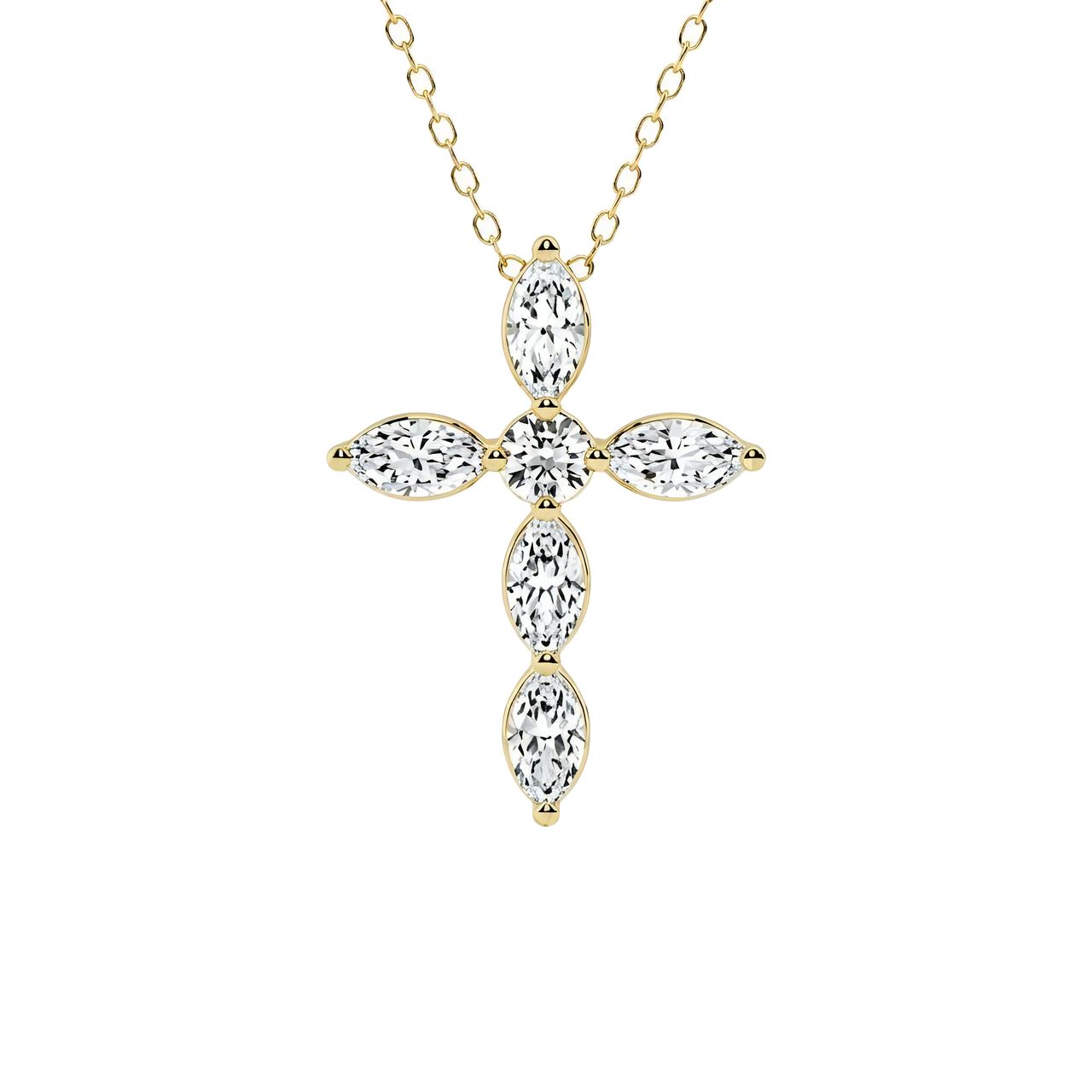 1 to 3 Carat Marquise and Round Lab Grown Diamond Cross Pendant in 14K Gold - Fine Jewelry by JewelWeSell