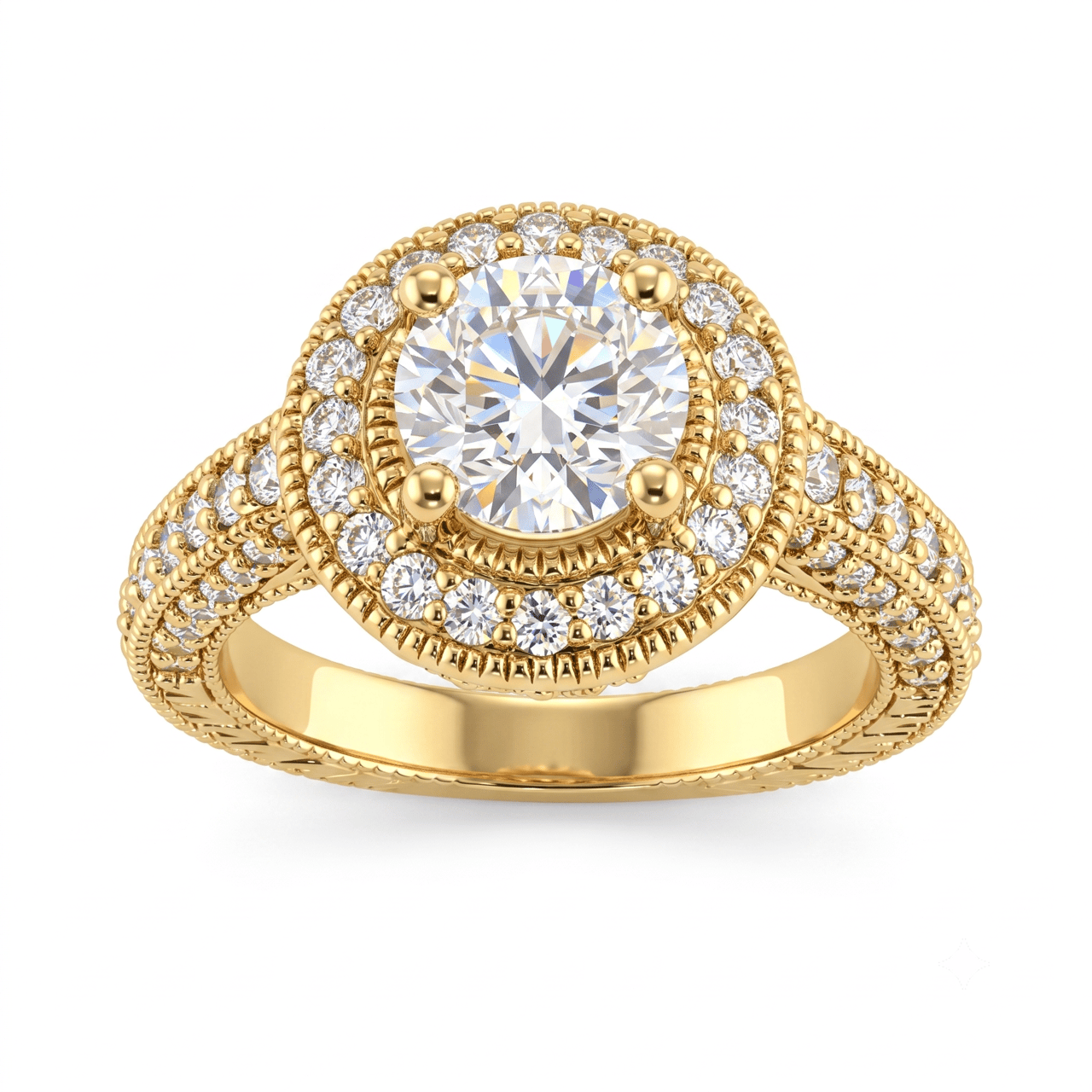 1 to 5 Carat Round Lab Grown Diamond Halo Engagement Ring in 14K Gold - ENR6535 - Fine Jewelry by JewelWeSell