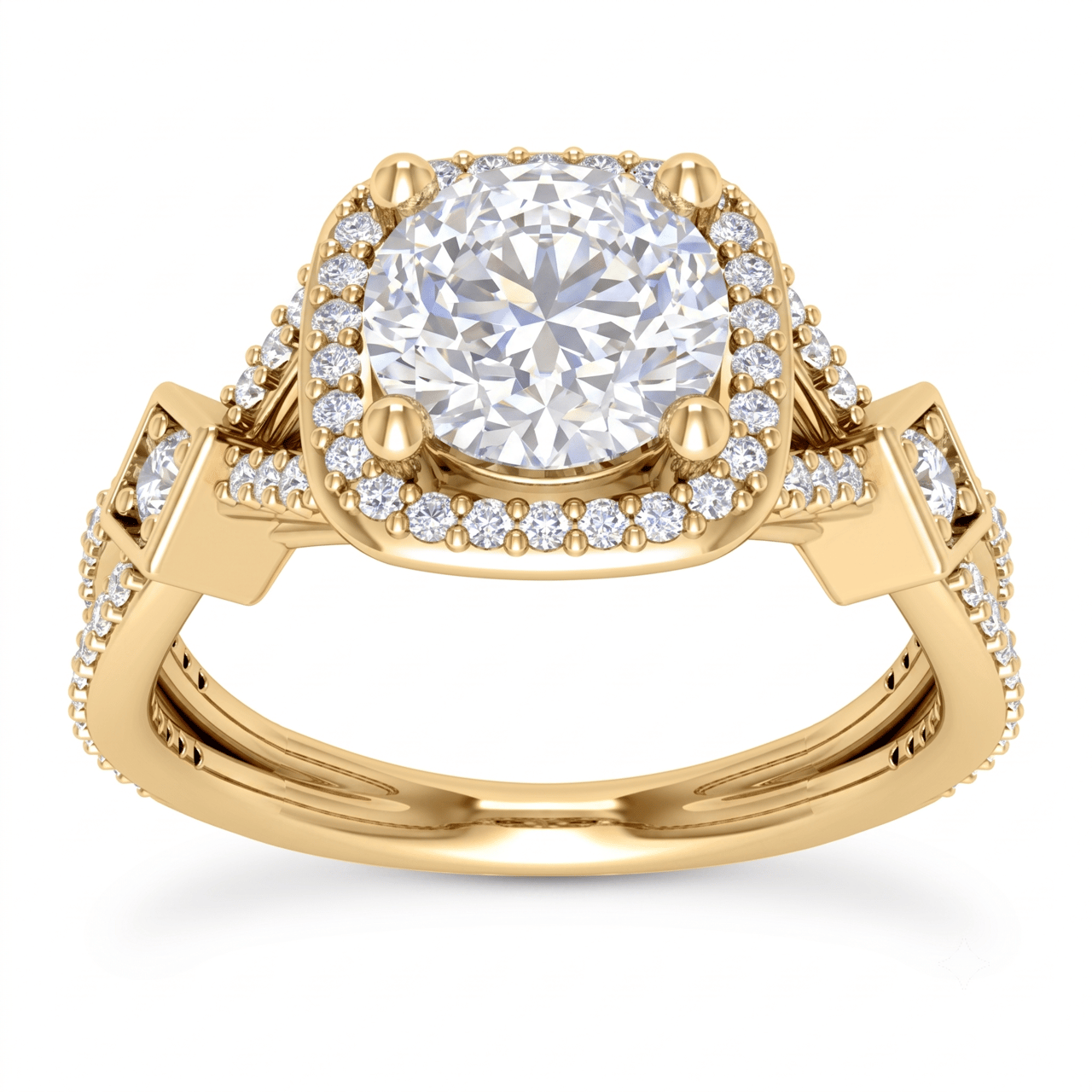 1 to 5 Carat Round Lab Grown Diamond Halo Engagement Ring in 14K Gold - ENR91791 - Fine Jewelry by JewelWeSell