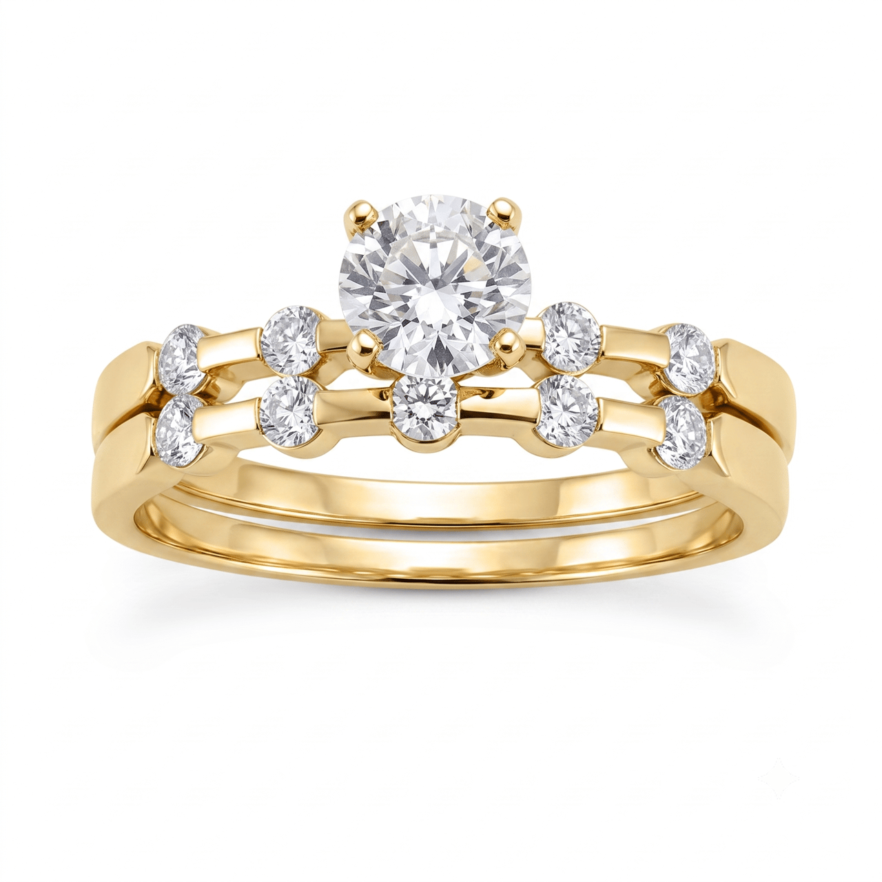 1 to 5 Carat Round Lab Grown Diamond Bezel-Set Bridal Set in 14K Gold